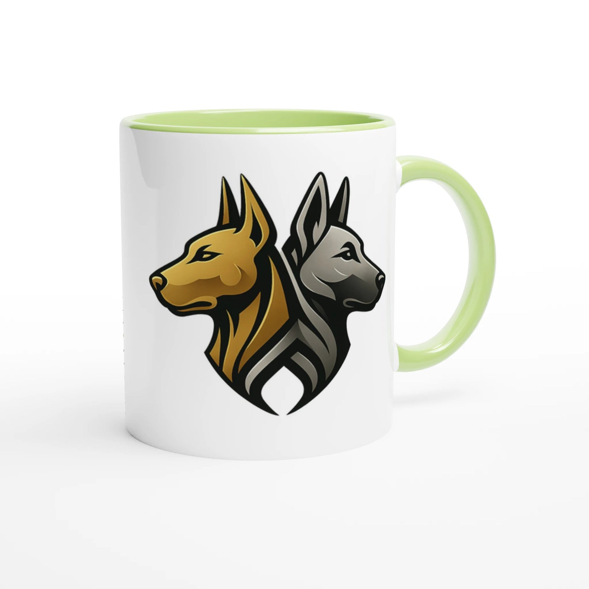 Mug céramique blanche 325 ml (11 oz) intérieur coloré-tête Malinois fond noir logo MolossDesign