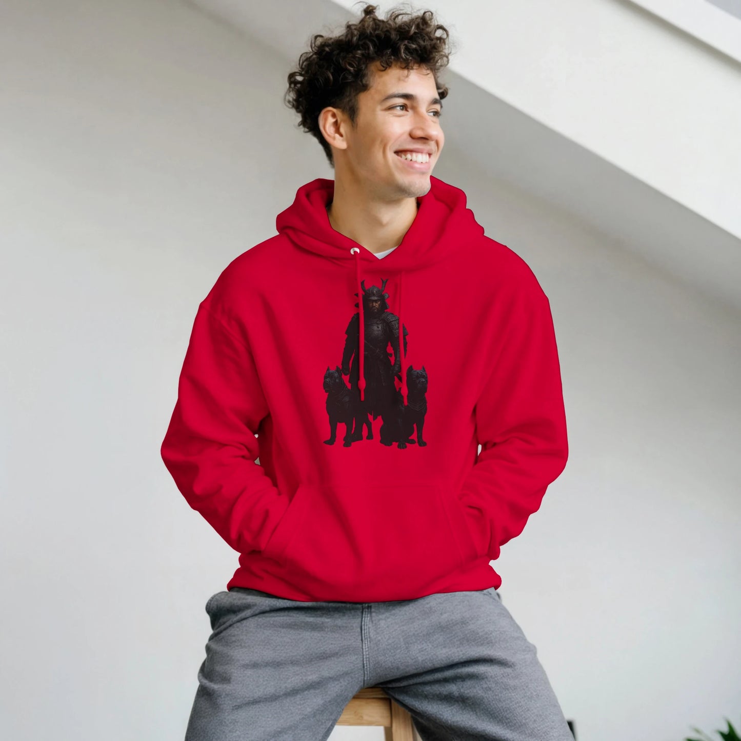 Sweat à capuche adulte unisexe classique rouge Samourai+Cane Corso