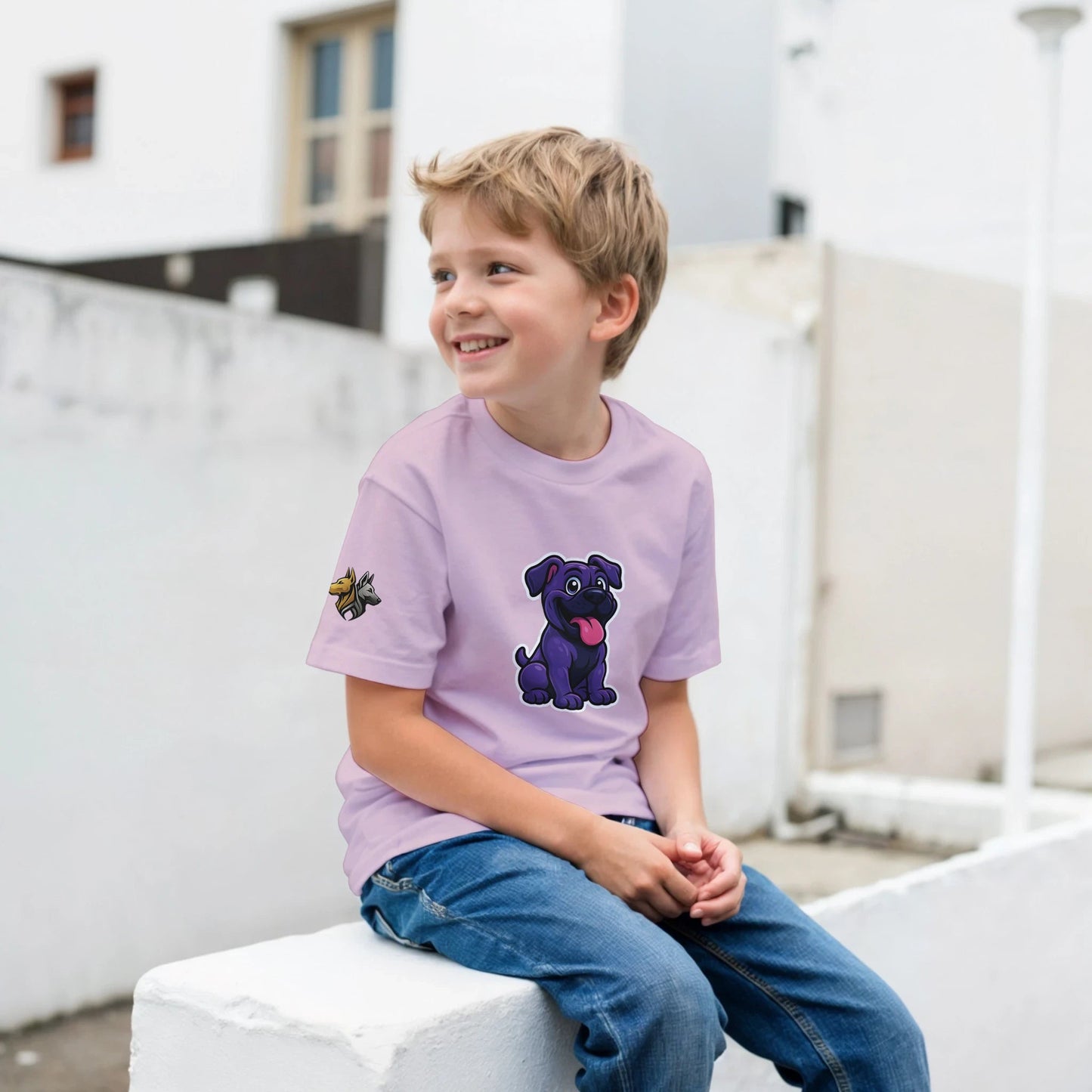 T-shirt enfant classique ras du cou Cane Corso humour 4 avec logo sur manche droite MolossDesign