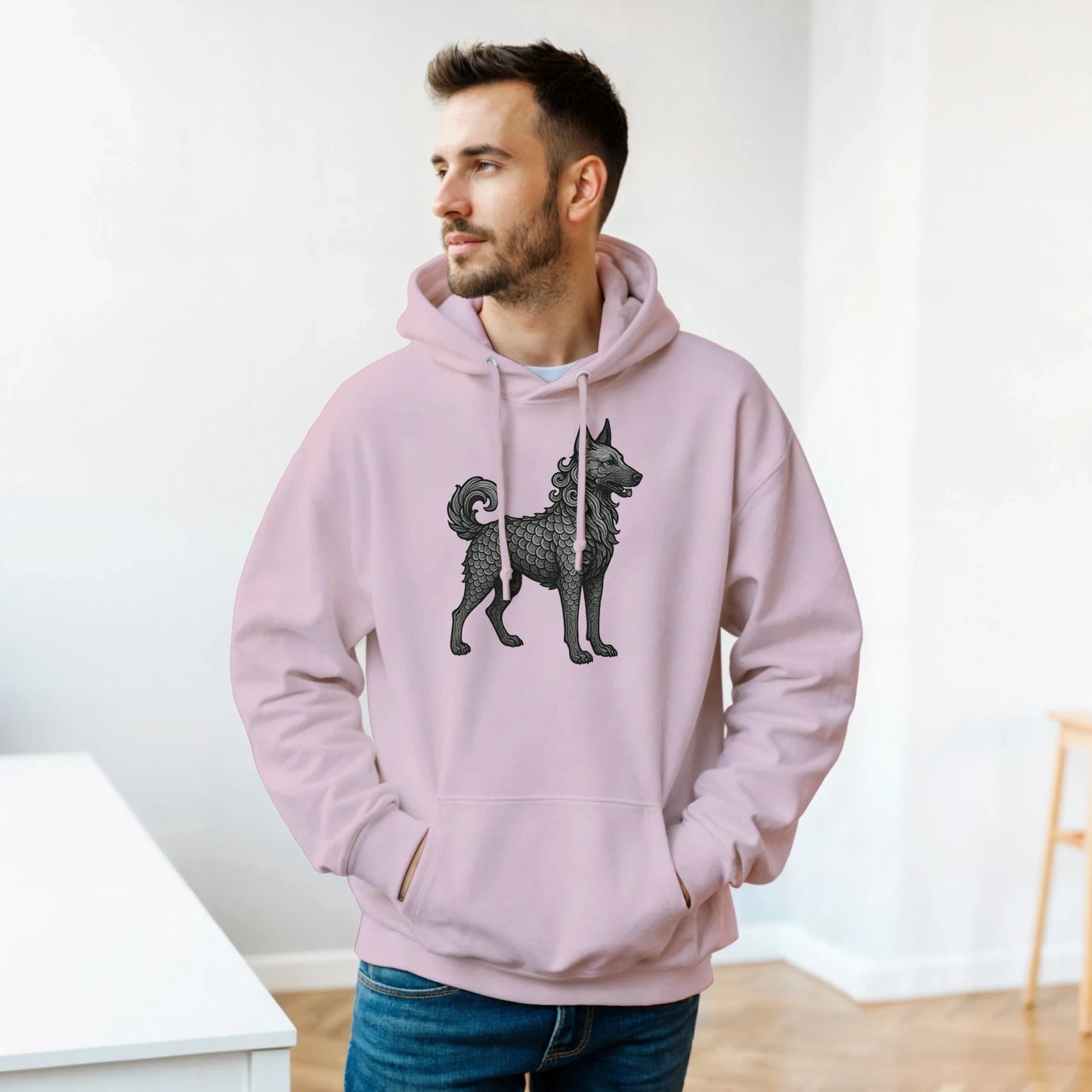 Sweat à capuche adulte unisexe classique rose Dragon Malinois