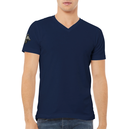 T-shirt unisexe premium uni col en V avec logo sur manche droite MolossDesign