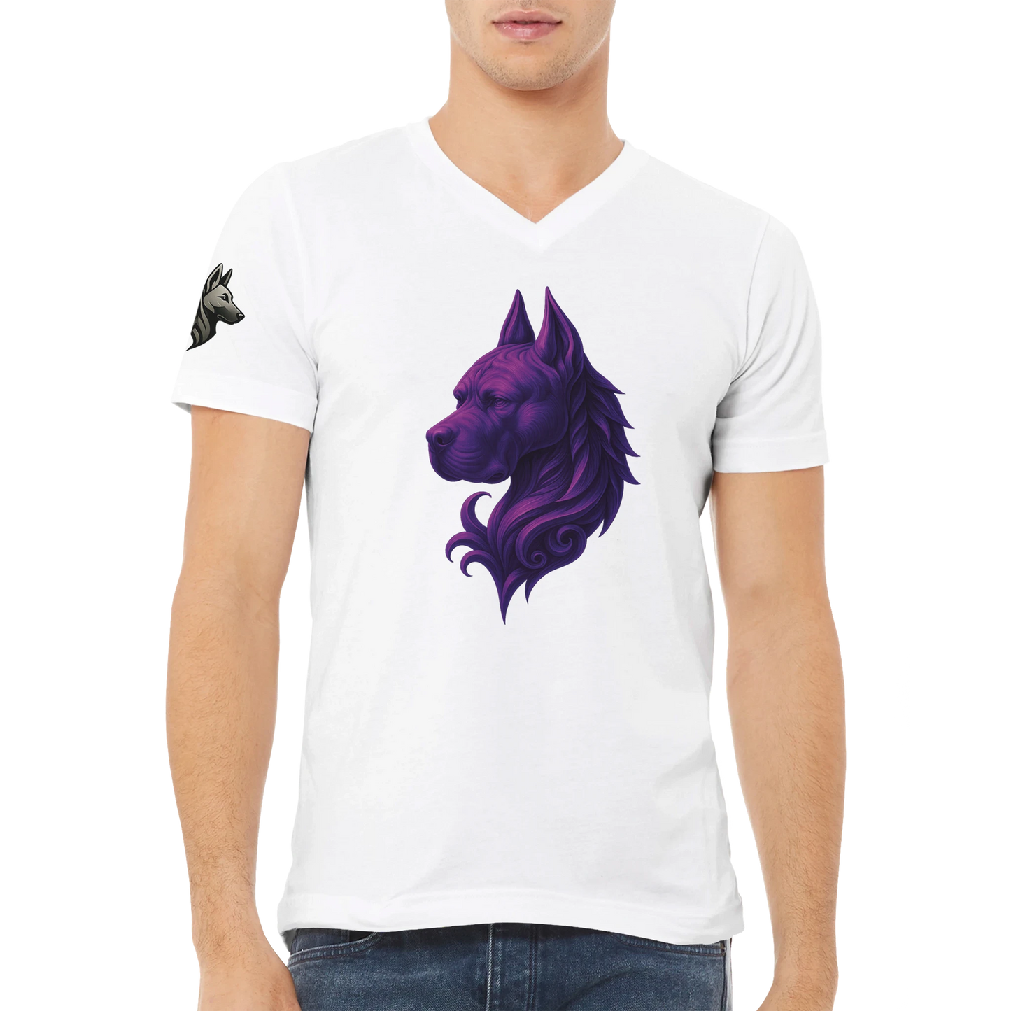 T-shirt adulte unisexe premium col en V blanc tête majestueuse Cane Corso