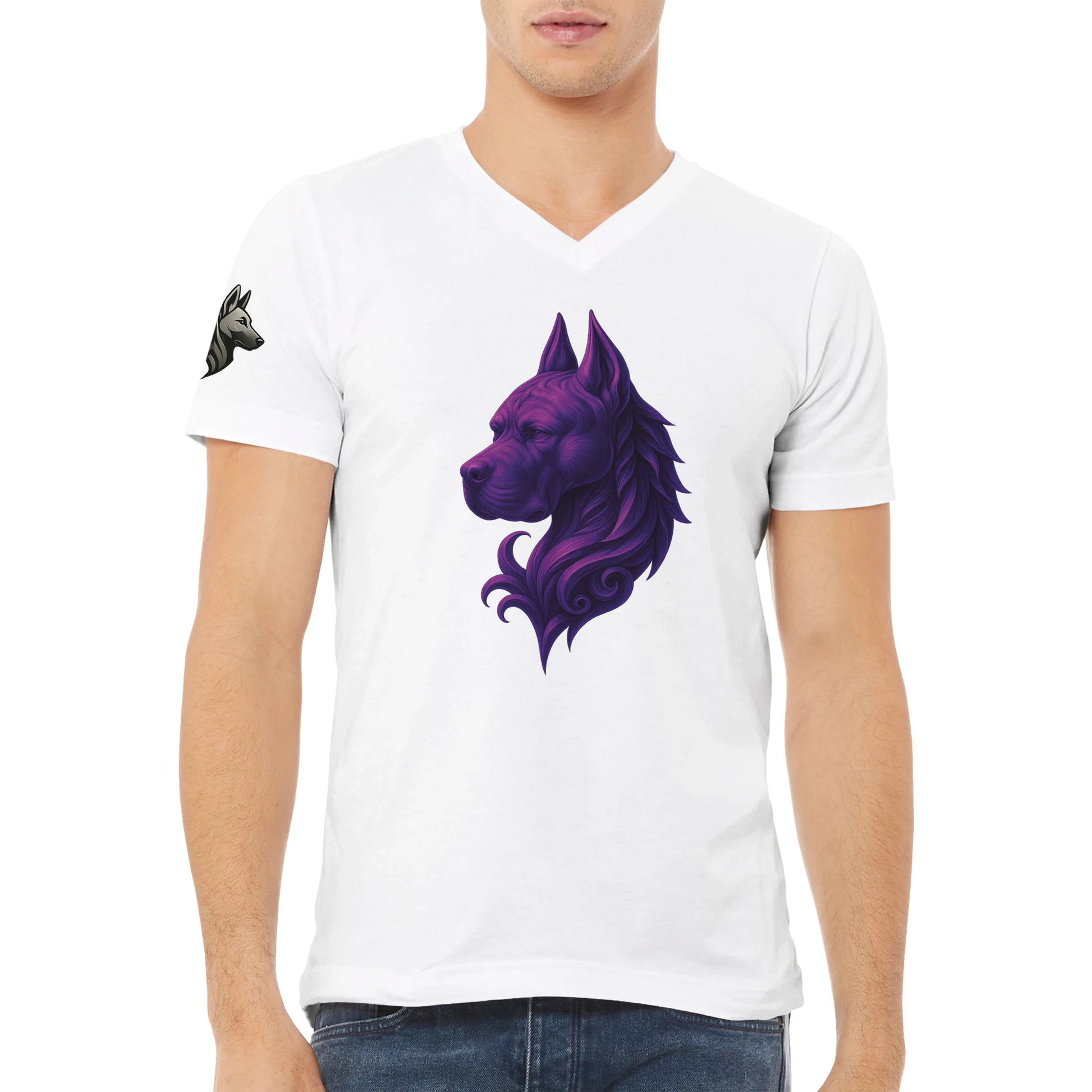 T-shirt adulte unisexe premium col en V blanc tête majestueuse Cane Corso