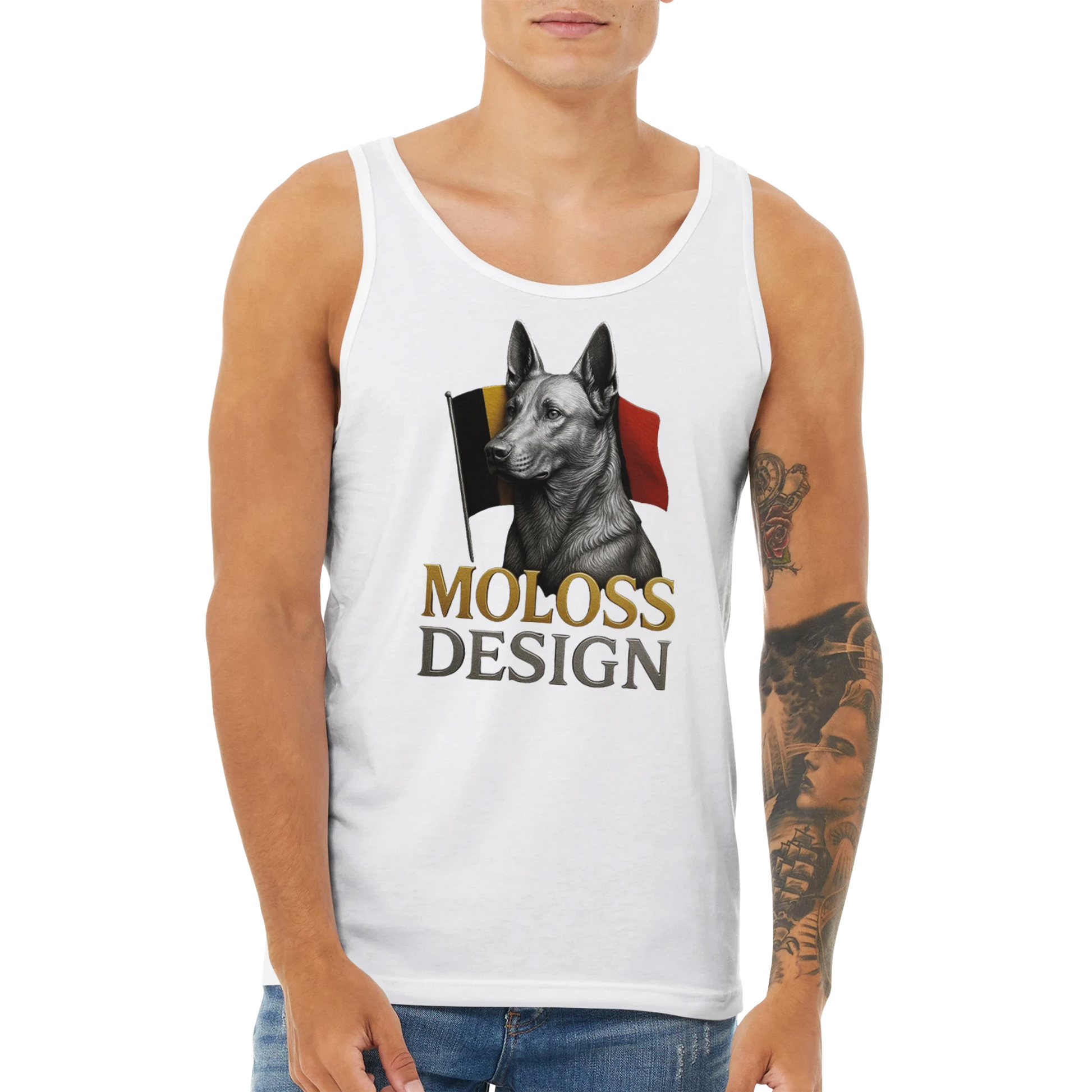 Débardeur adulte unisexe premium blanc Malinois drapeau