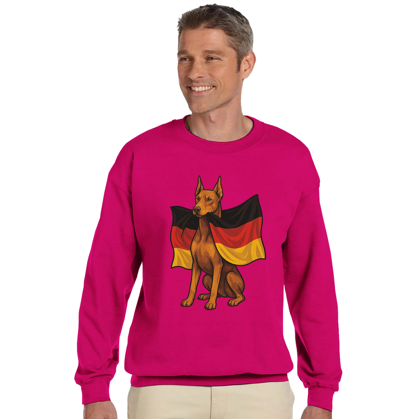 Sweat-shirt adulte unisexe classique ras du cou fuchsia Dobermann+drapeau