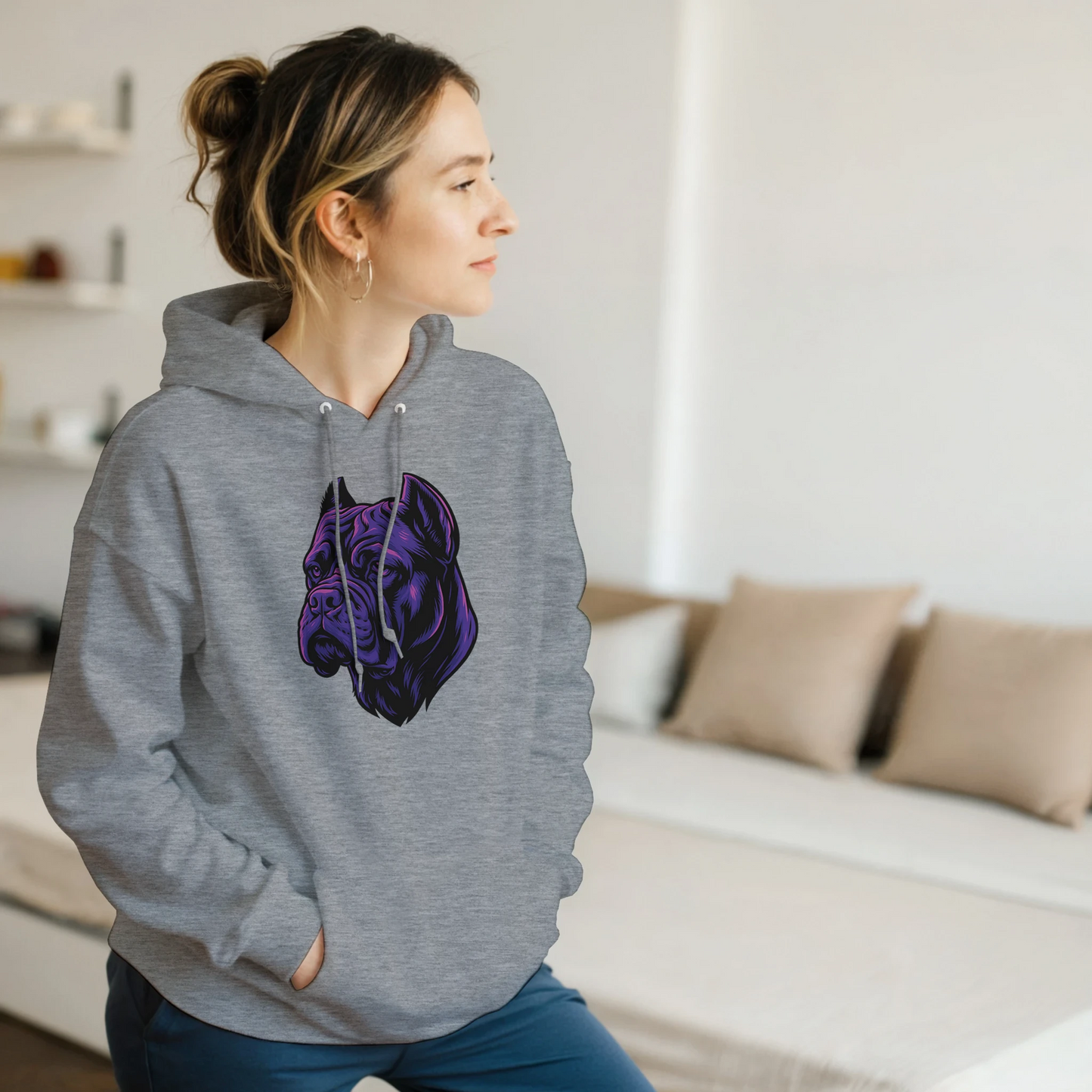 Sweat à capuche adulte unisexe classique gris tête Cane Corso