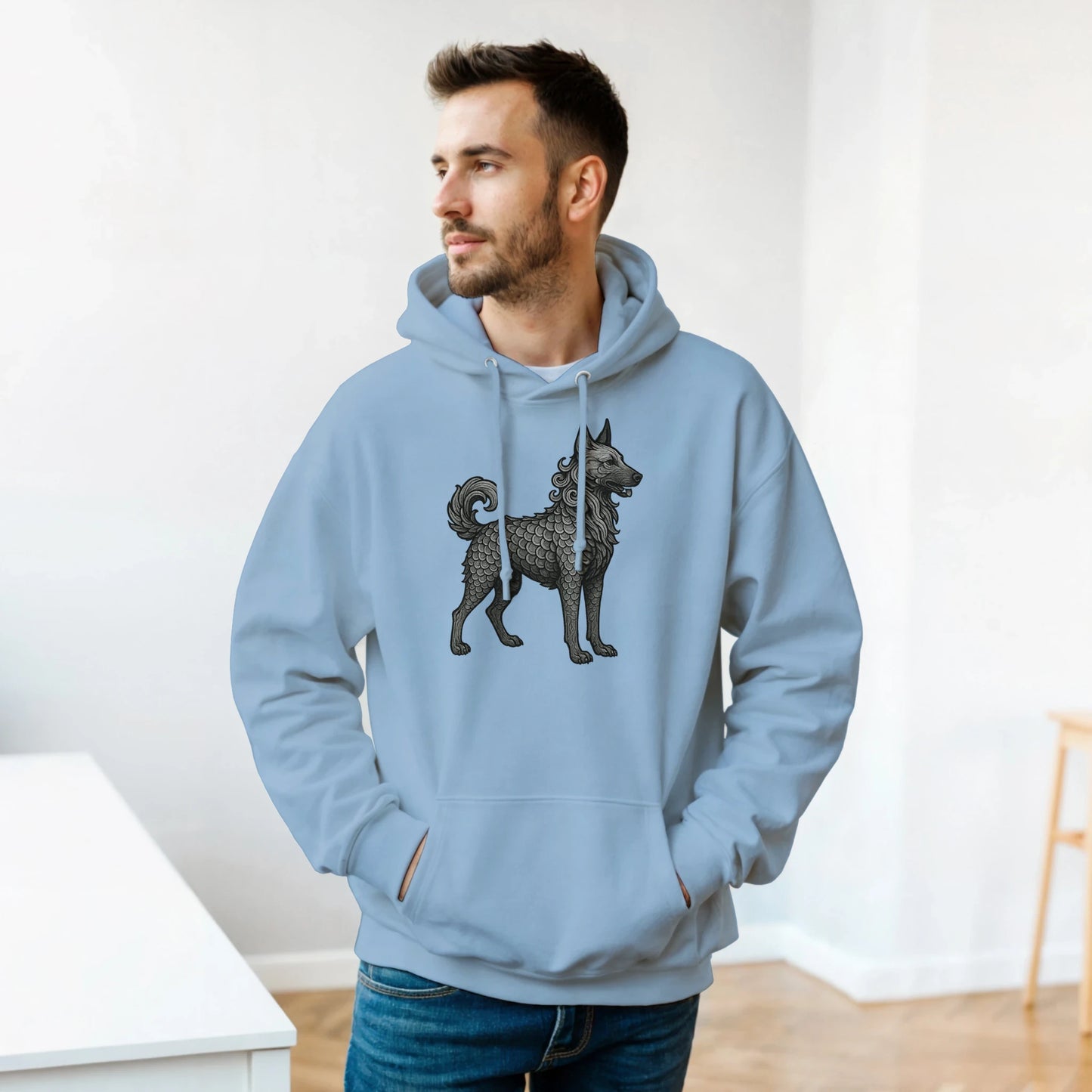 Sweat à capuche adulte unisexe classique bleu Dragon Malinois