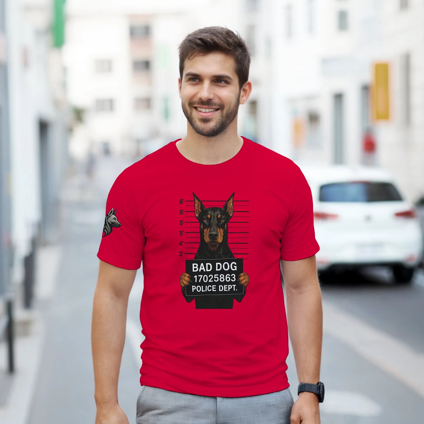 T-shirt adulte unisexe épais rouge ras du cou Bad dog Dobermann
