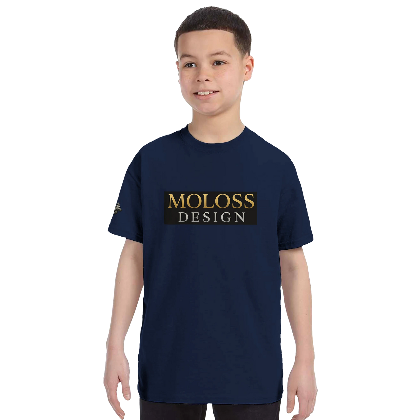 T-shirt enfant classique ras du cou MolossDesign avec logo sur manche droite MolossDesign