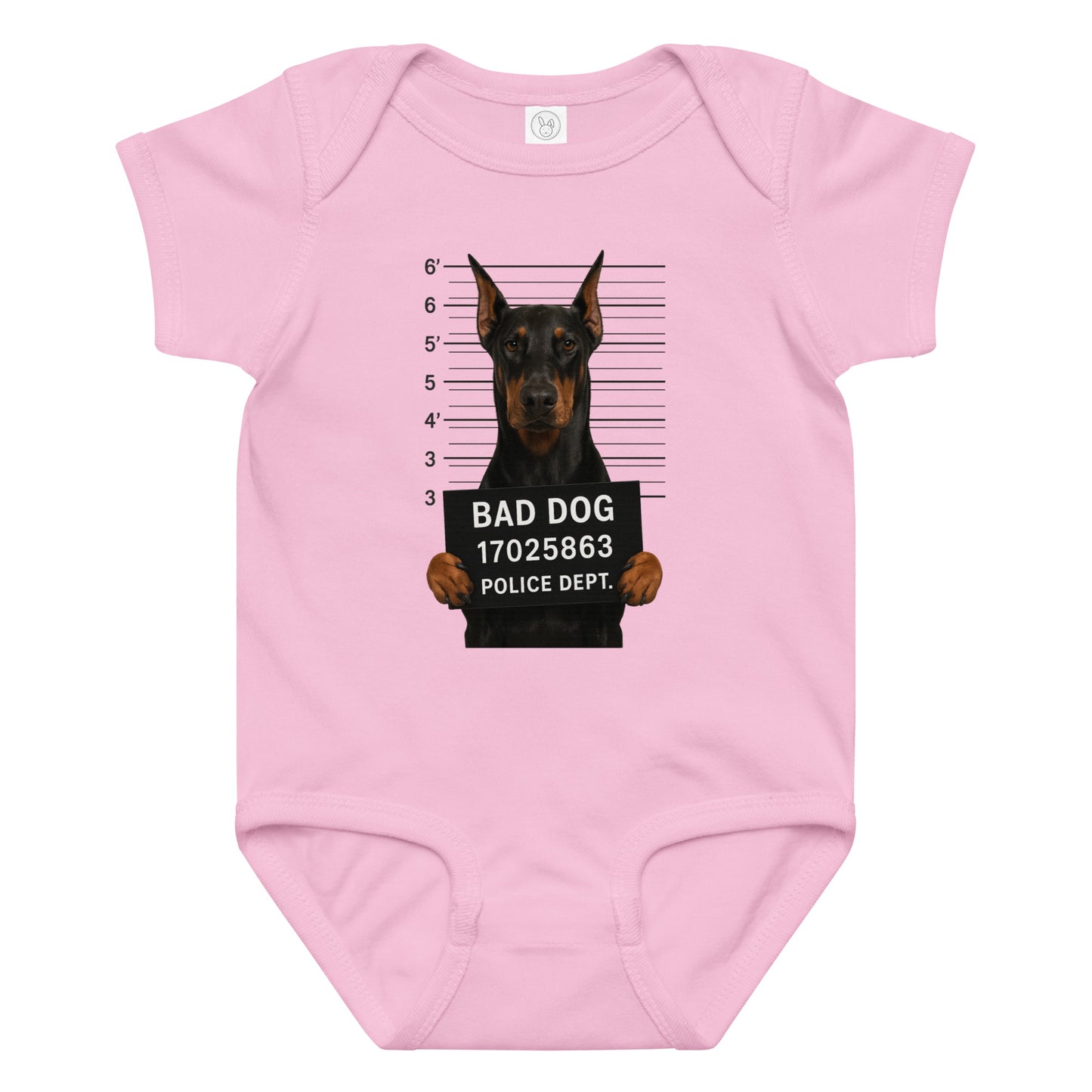 Body bébé en jersey manches courtes rose Bad Dog Dobermann