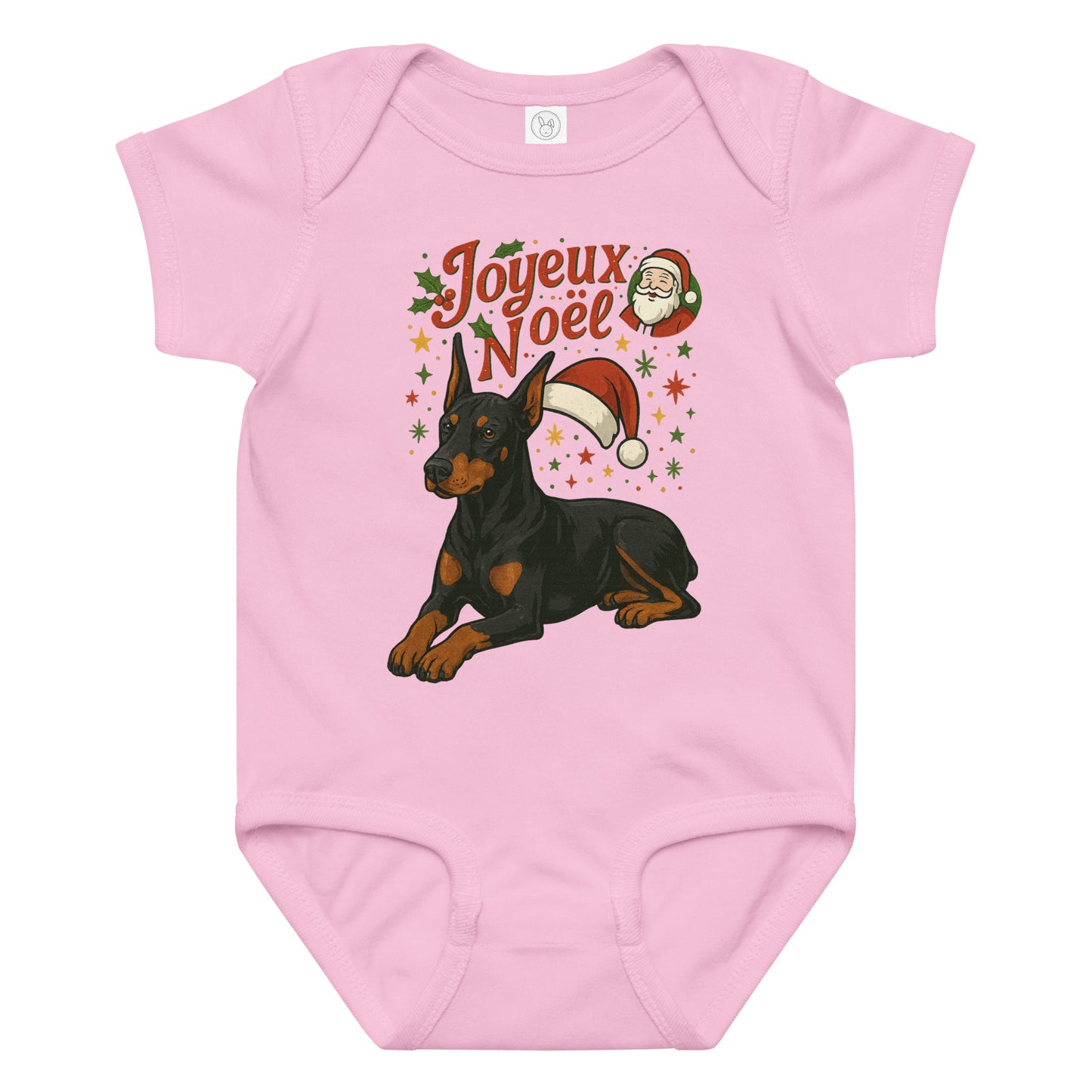 Body en jersey bébé rose Noel Dobermann