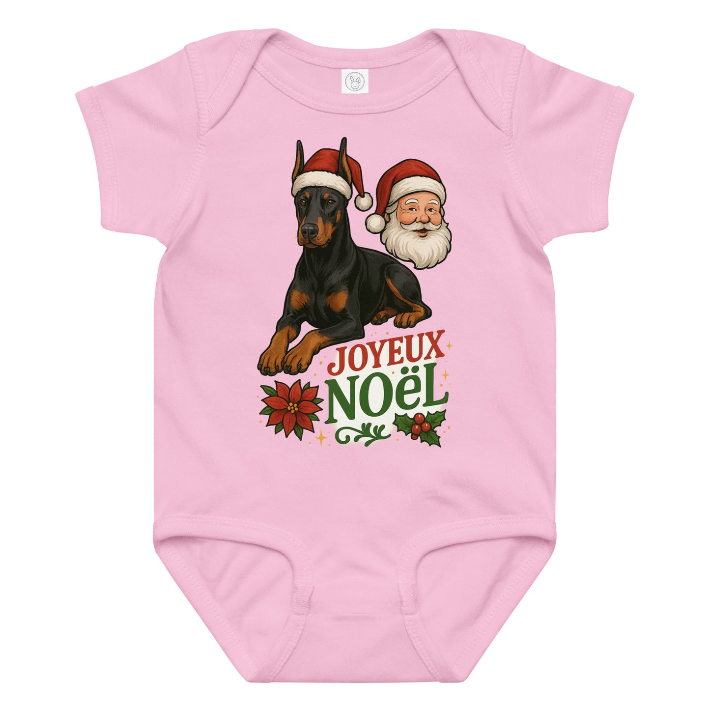 Body en jersey bébé rose Noel Dobermann