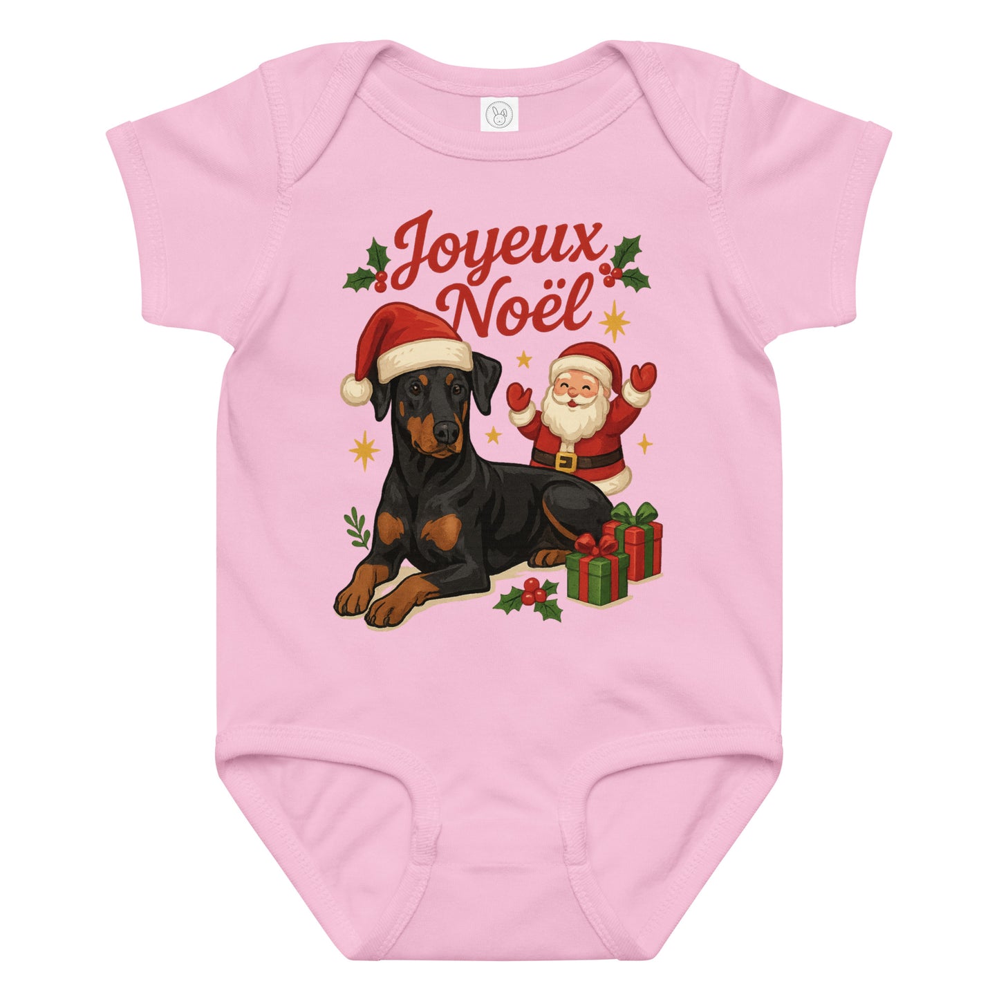 Body en jersey bébé rose Noel Dobermann