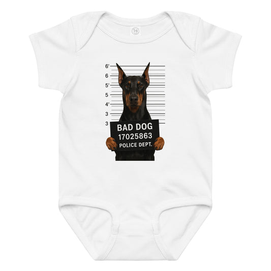 Body bébé en jersey manches courtes blanc Bad Dog Dobermann