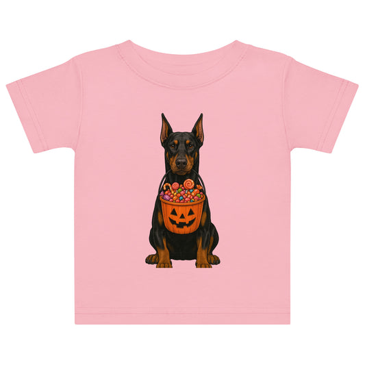 T-shirt en jersey bébé rose Dobermann Halloween