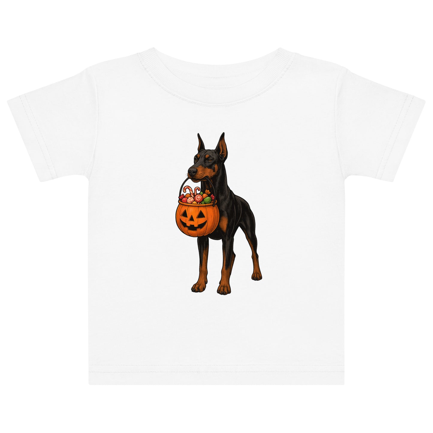 T-shirt en jersey bébé blanc  Dobermann Halloween