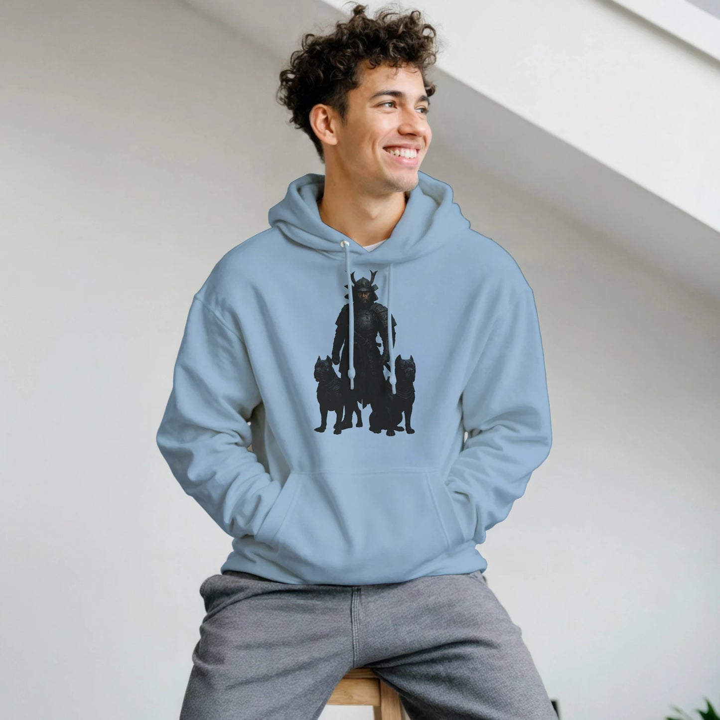 Sweat à capuche adulte unisexe classique bleu Samourai+Cane Corso