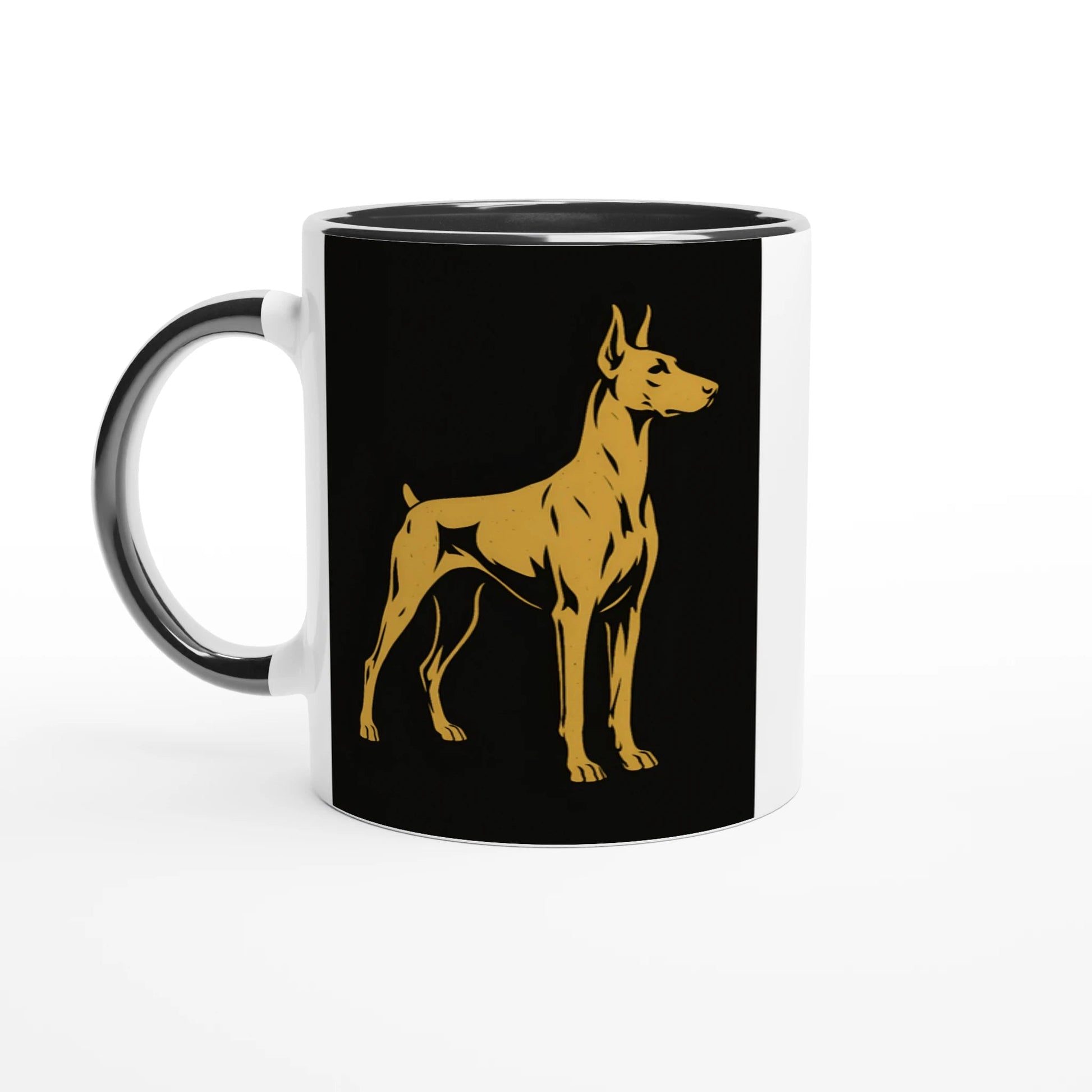 Mug céramique blanche 325 ml (11 oz) intérieur coloré-Dobermann doré fond noir