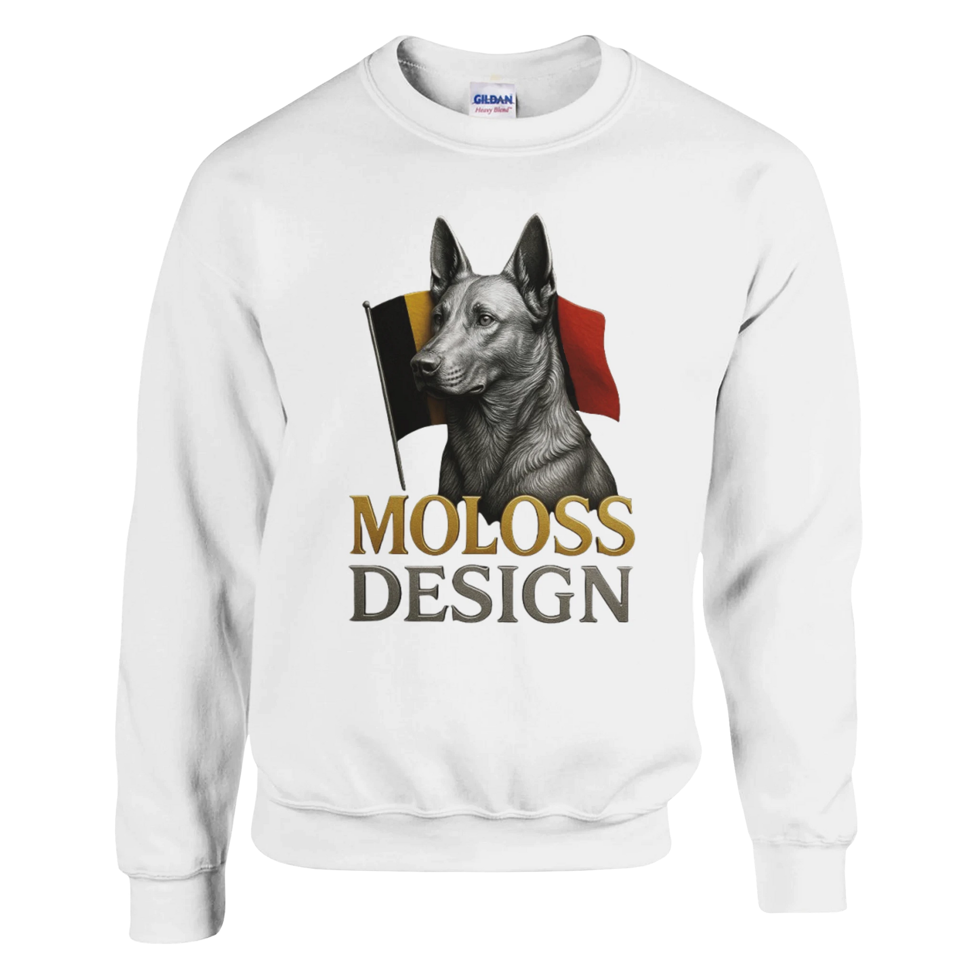 Sweat-shirt adulte unisexe classique ras du cou blanc Malinois+drapeau