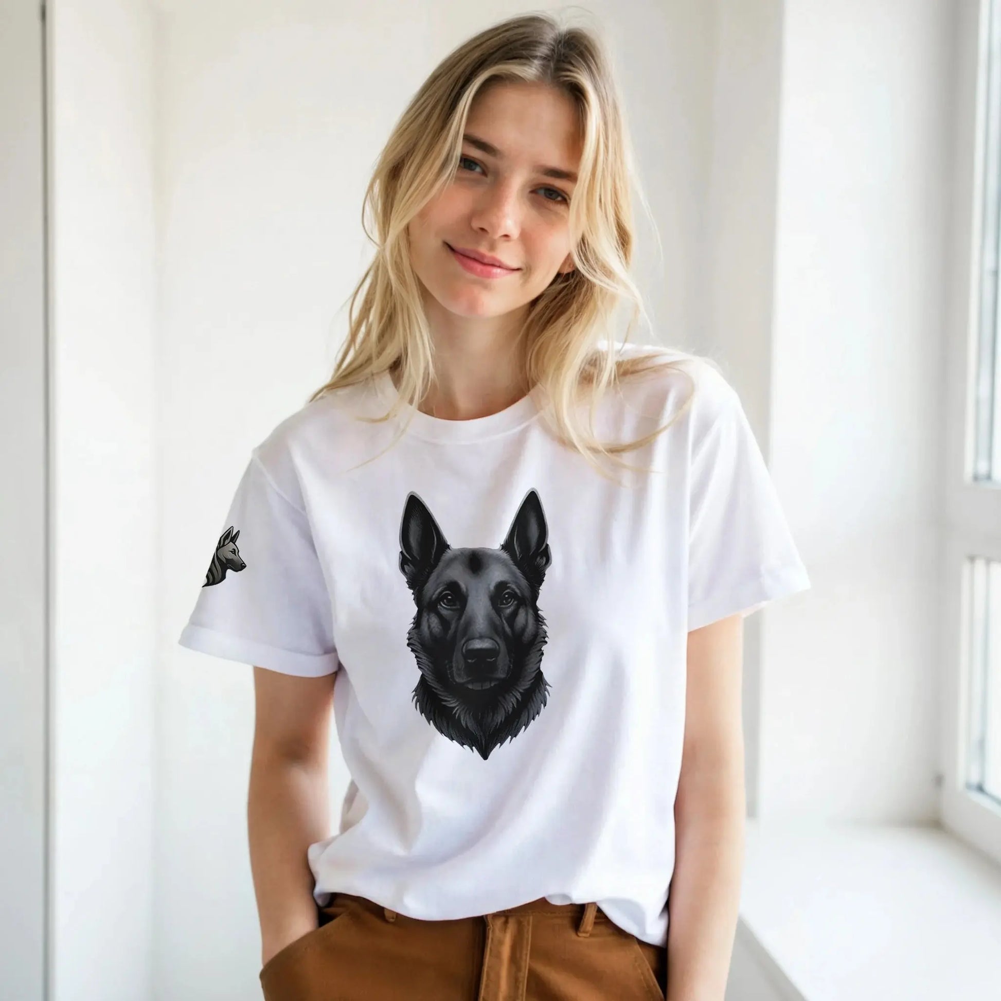 T-shirt adulte unisexe classique ras du cou blanc tête Malinois argenté