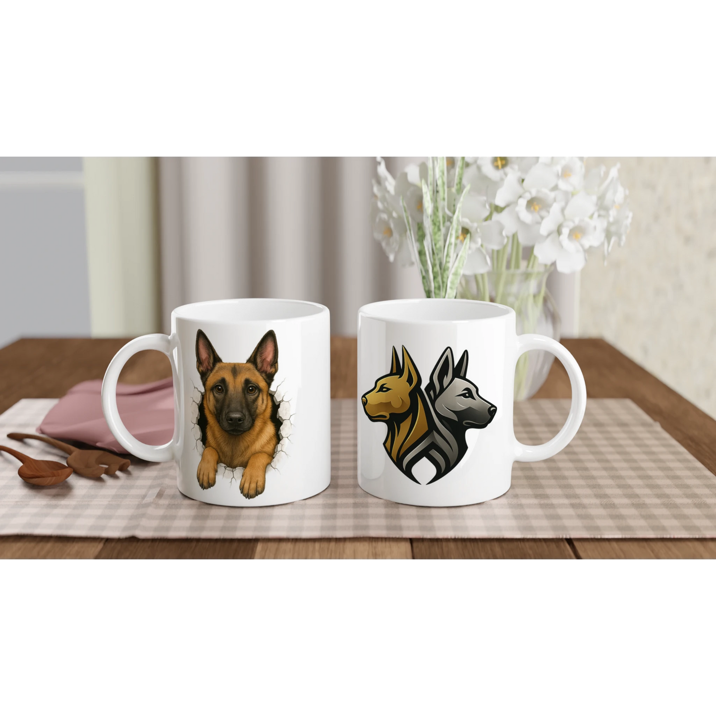 Mug en céramique blanche de 325 ml (11 oz) Malinois trou mur2