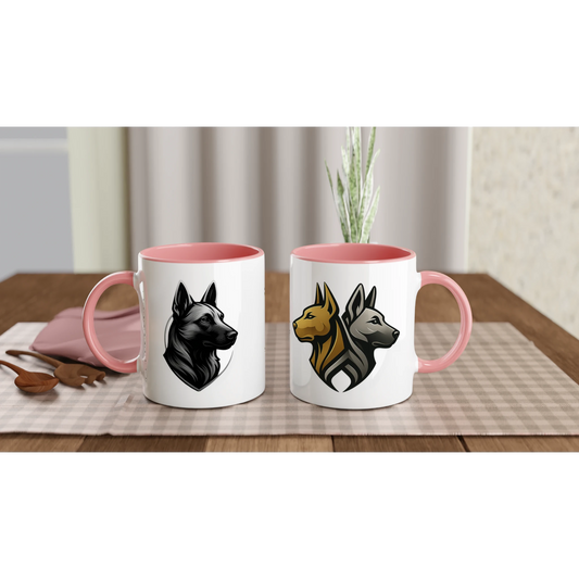 Mug céramique blanche 325 ml (11 oz) intérieur coloré rose-tête Malinois argentée/noire