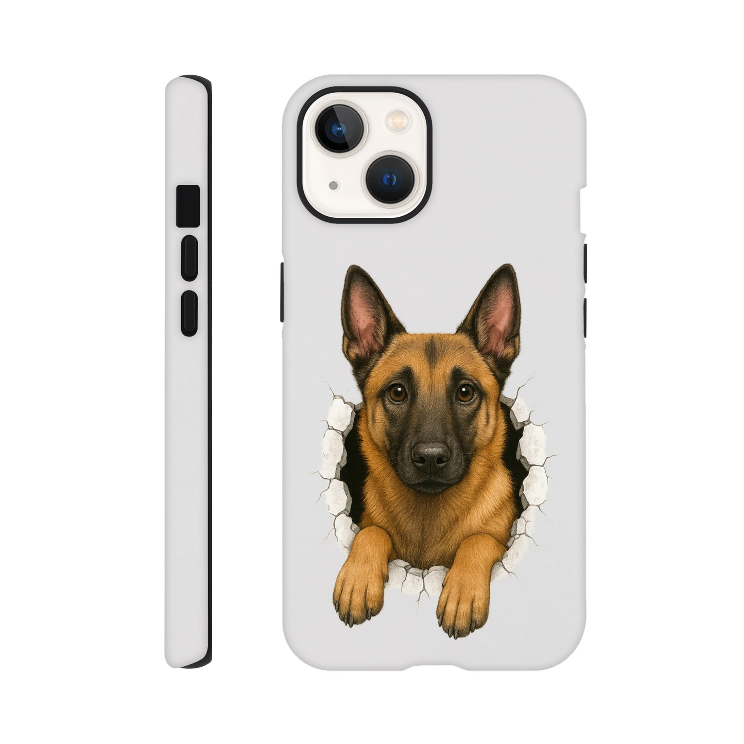 Coque résistante pour Iphone Malinois trou mur2