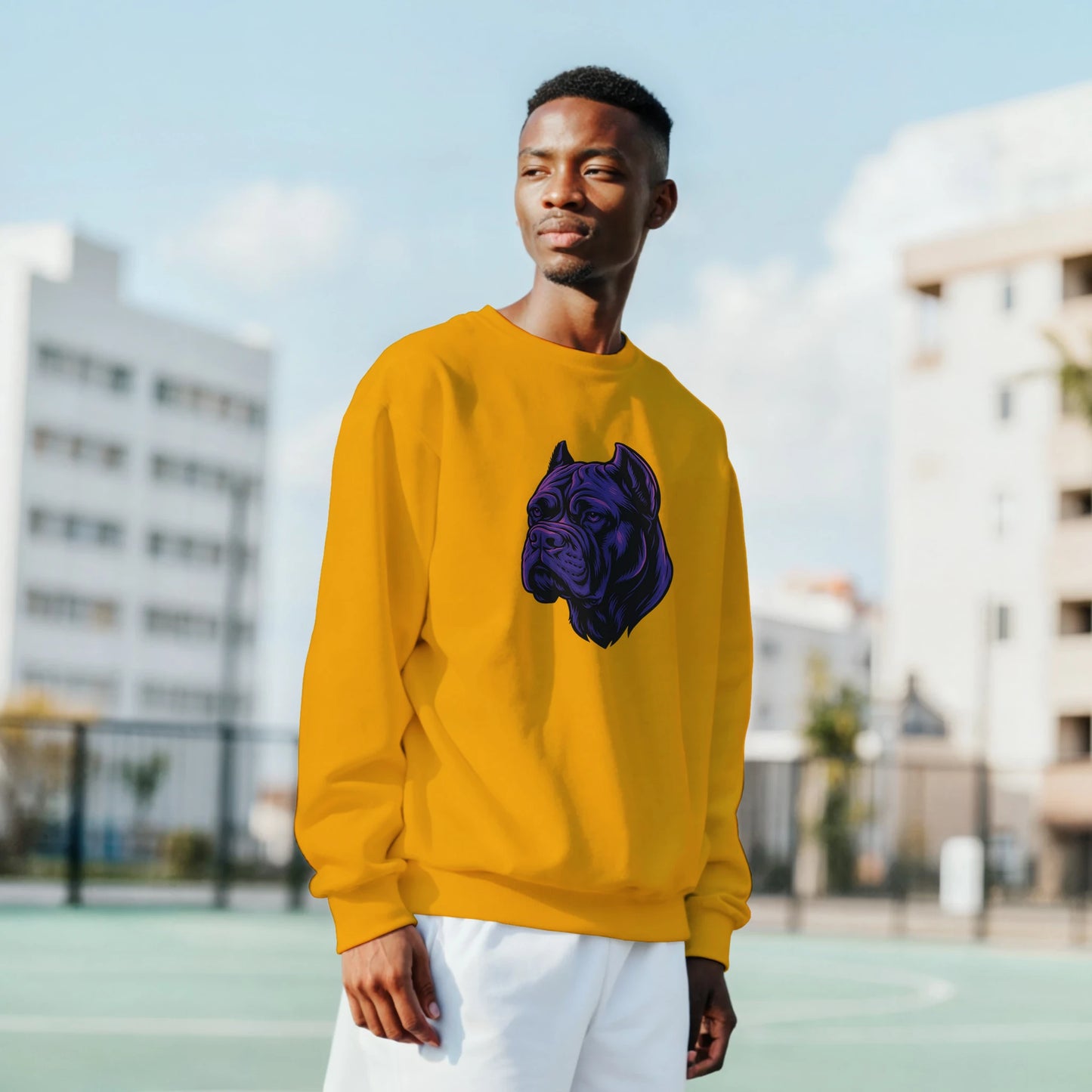 Sweat-shirt adulte unisexe classique ras du cou jaune tête Cane Corso