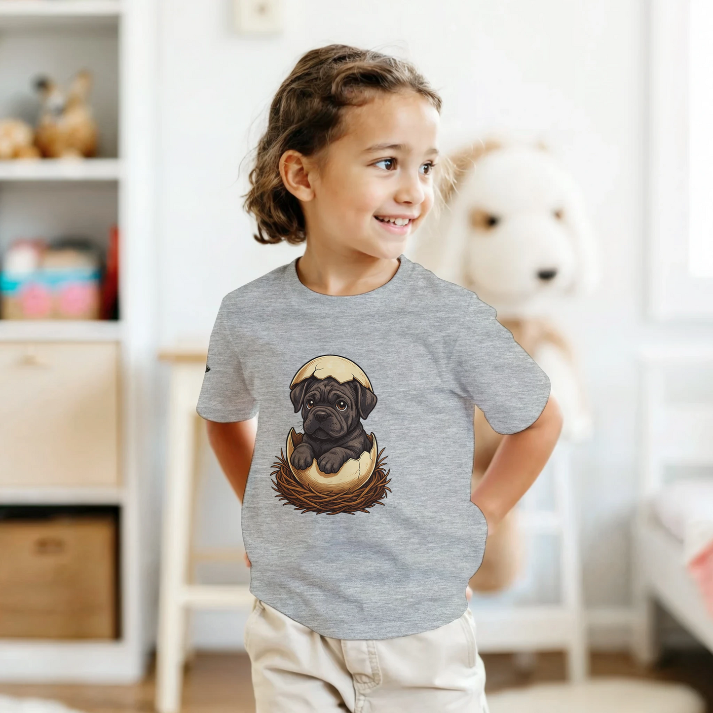 T-shirt enfant unisexe classique ras du cou gris Cane Corso gris nid