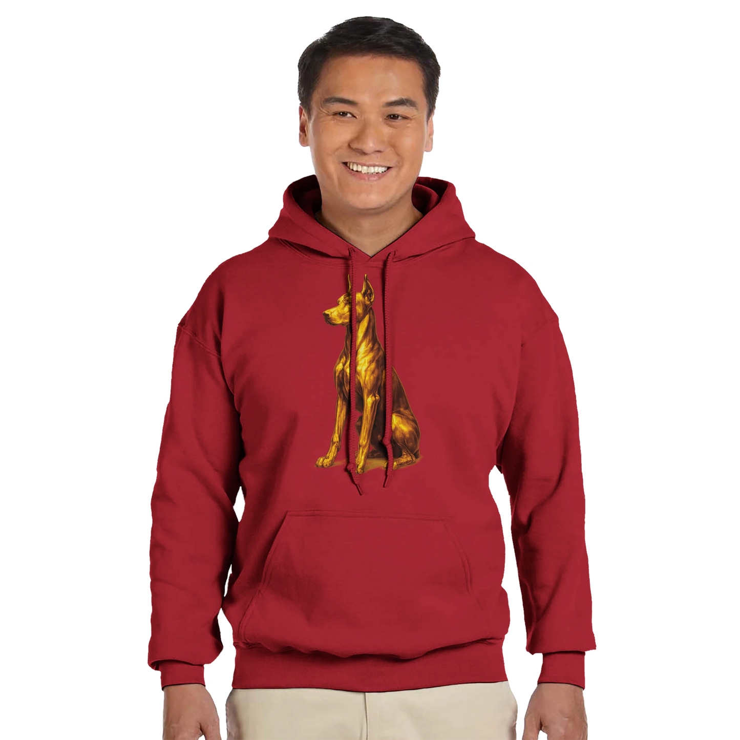 Sweat à capuche adulte unisexe classique rouge Dobermann doré