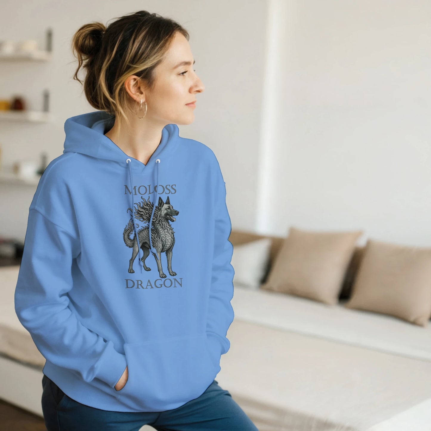 Sweat à capuche adulte unisexe classique bleu Moloss Dragon Malinois