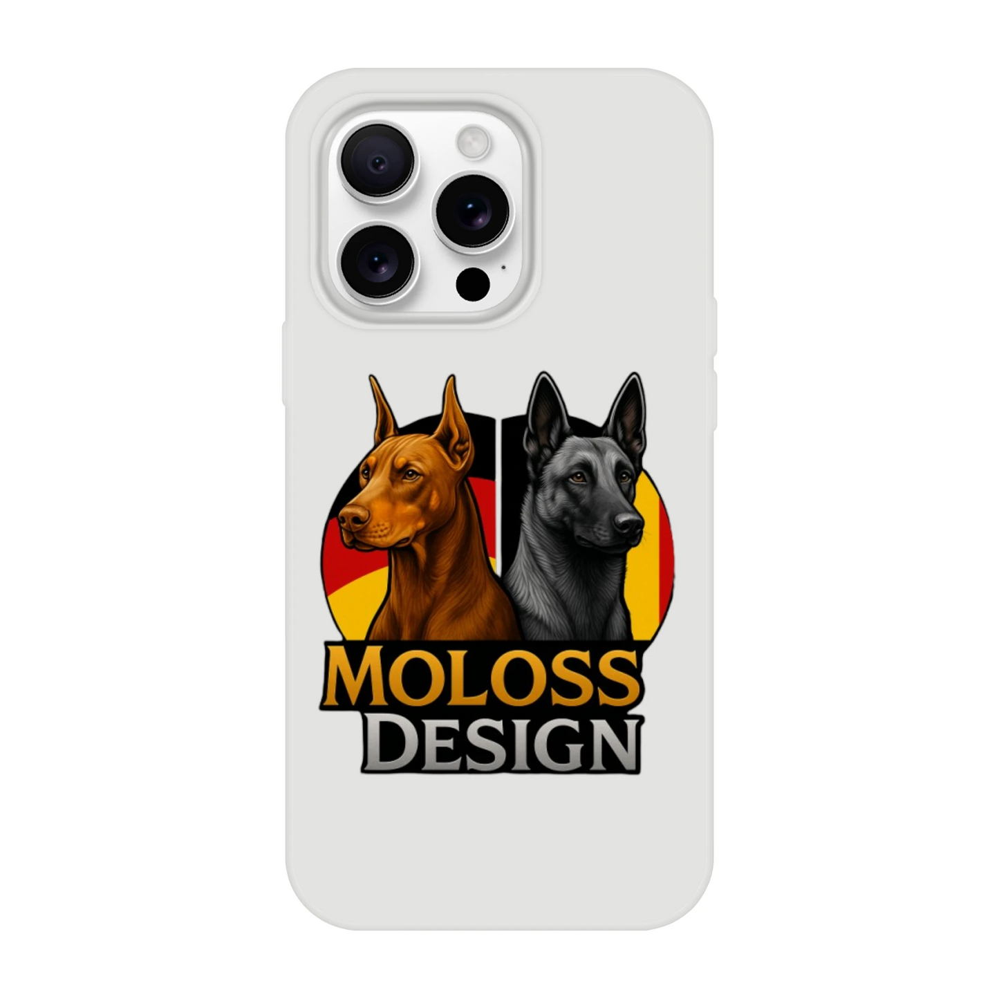 Marque MolossDesign | Coque transparente pour IPhone Dobermann+Malinois avec drapeaux1 MolossDesign
