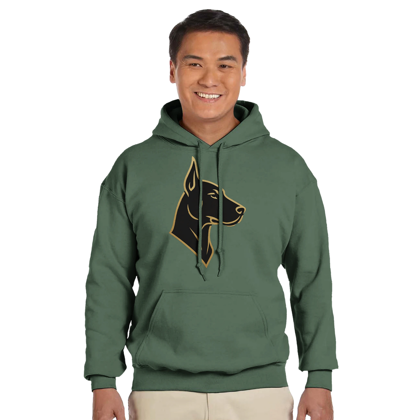 Sweat à capuche adulte unisexe classique vert tête Dobermann