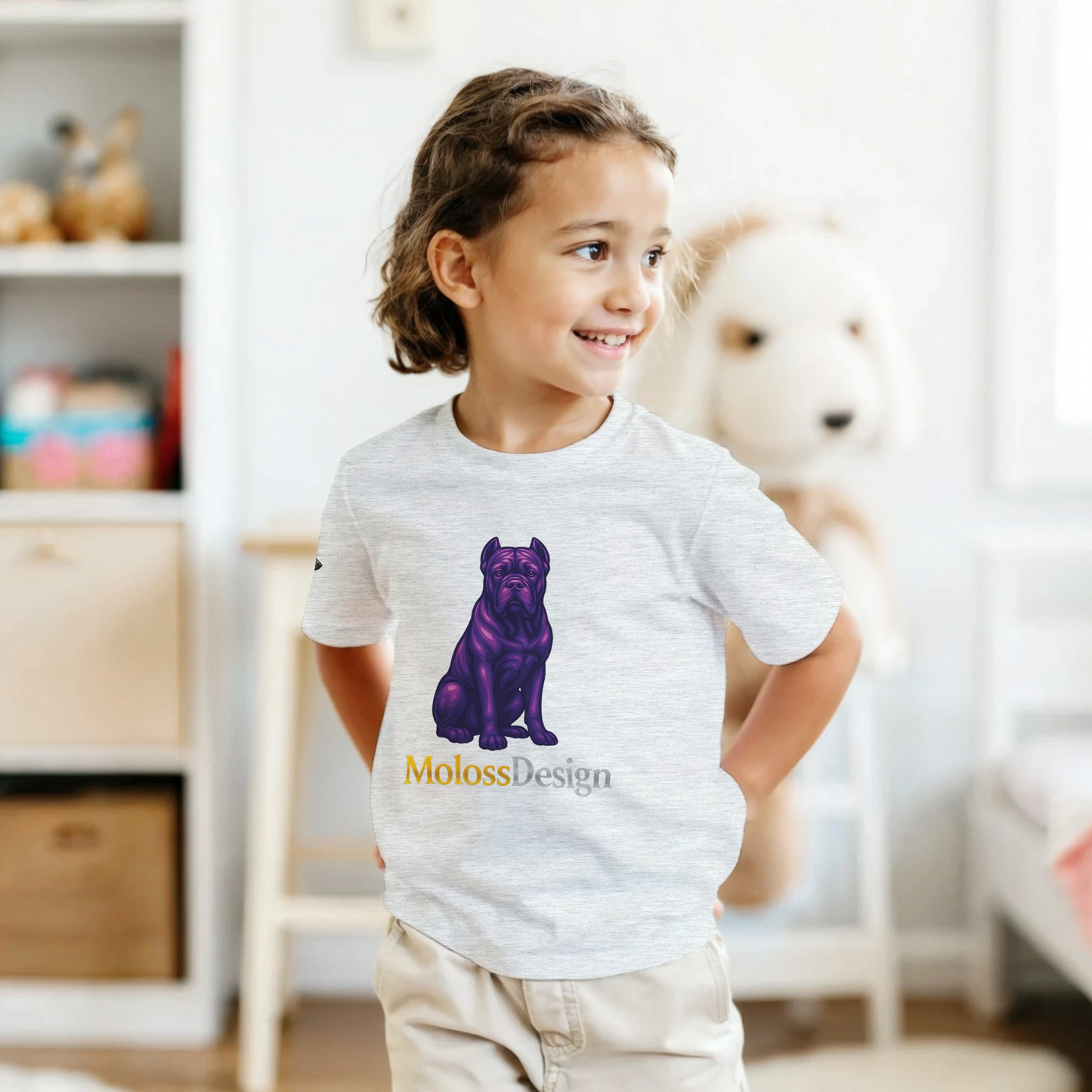 T-shirt enfant unisexe classique ras du cou gris clair Cane Corso MolossDesign
