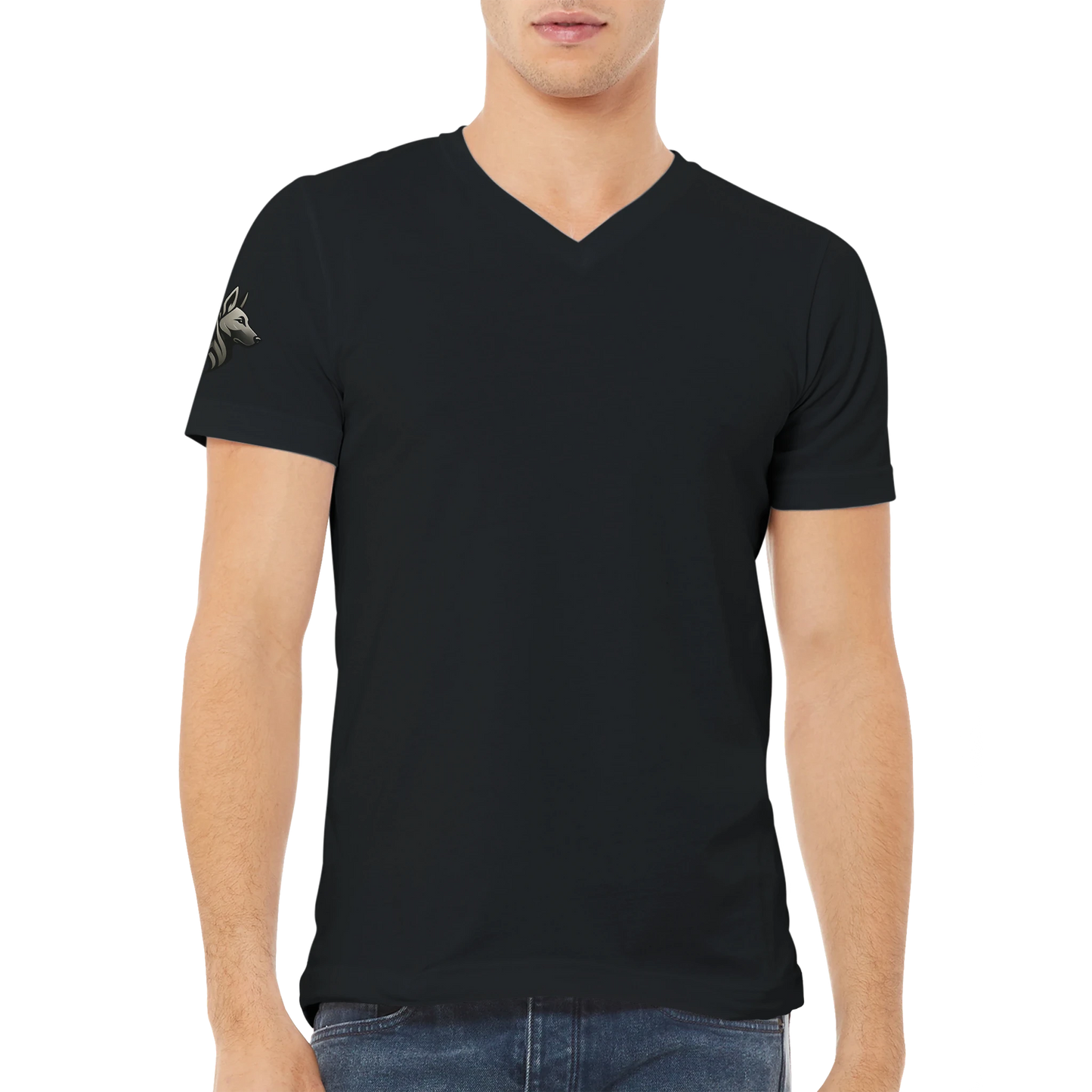 T-shirt unisexe premium uni col en V avec logo sur manche droite MolossDesign