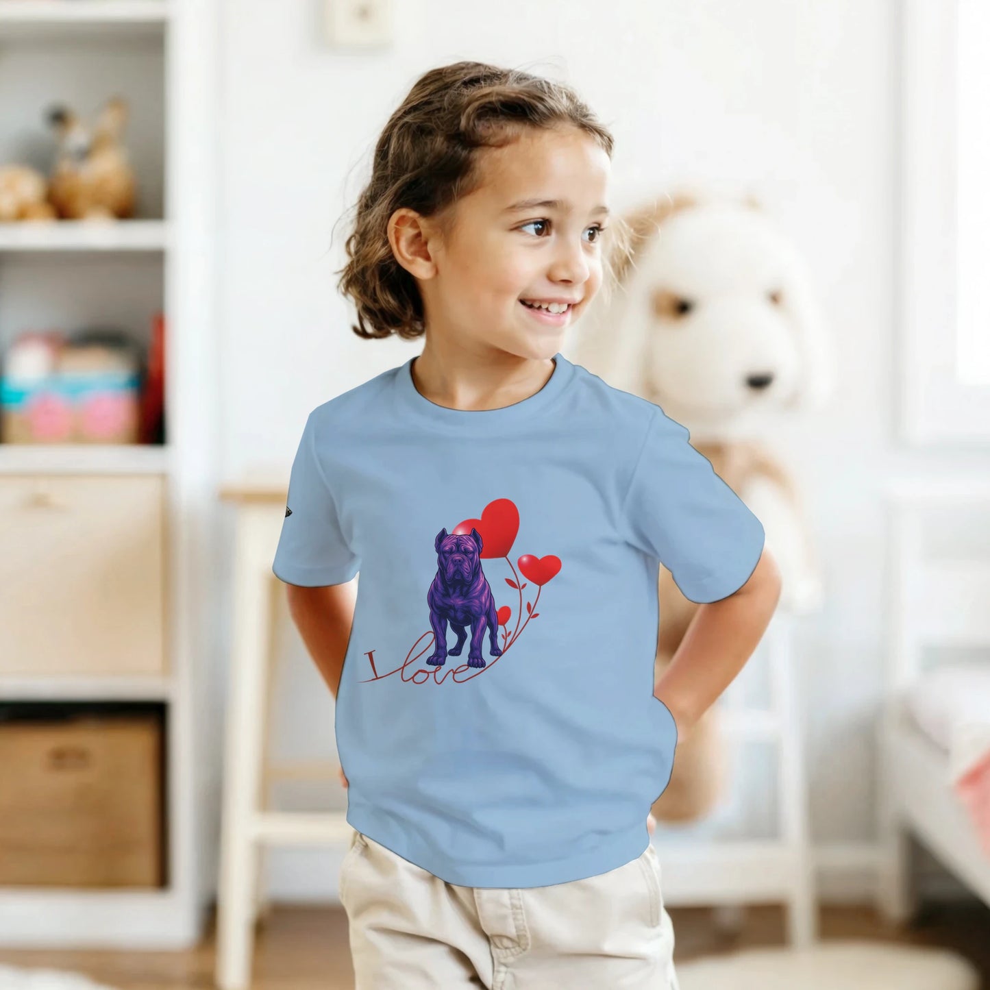T-shirt enfant unisexe classique ras du cou bleu I love Cane Corso