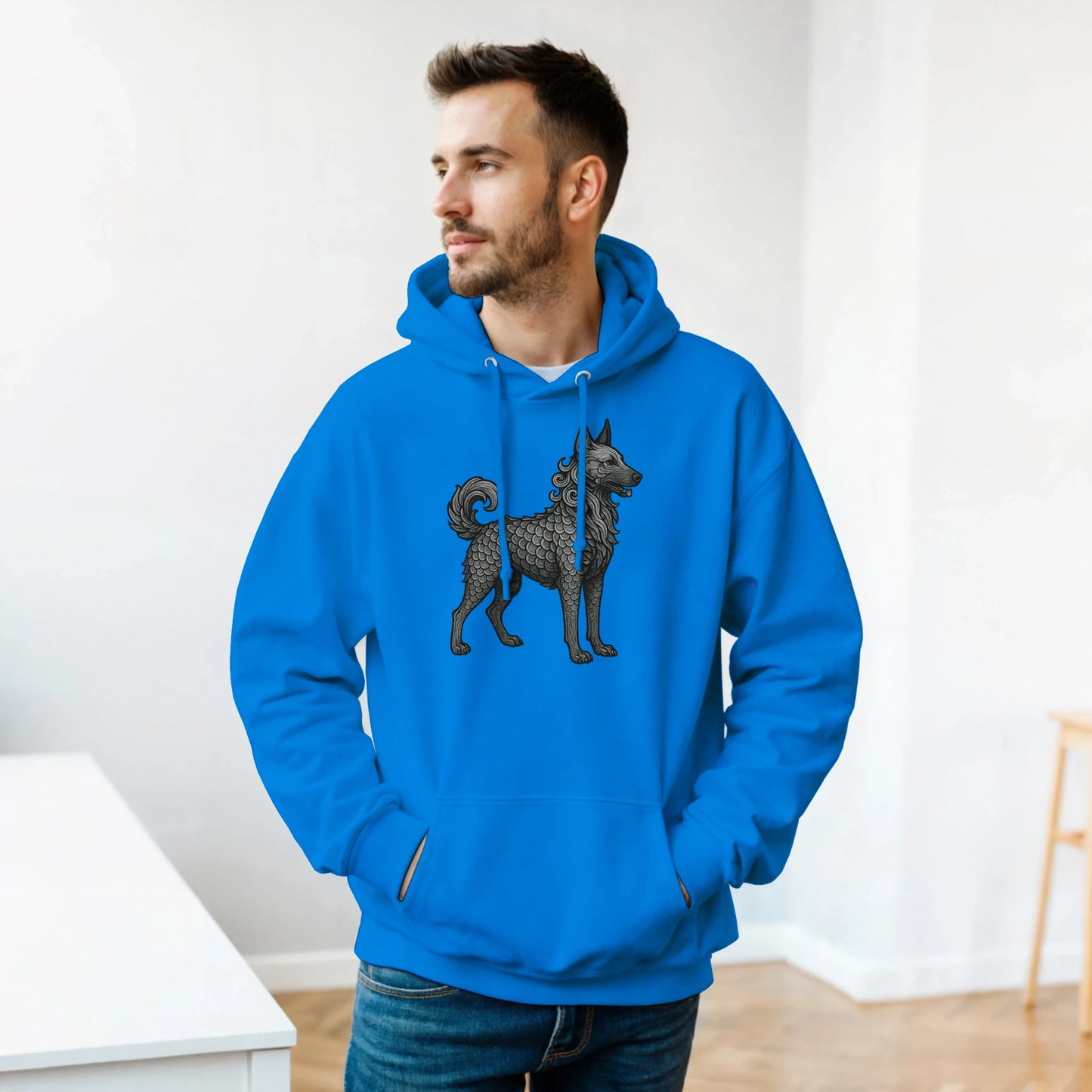 Sweat à capuche adulte unisexe classique bleu Dragon Malinois