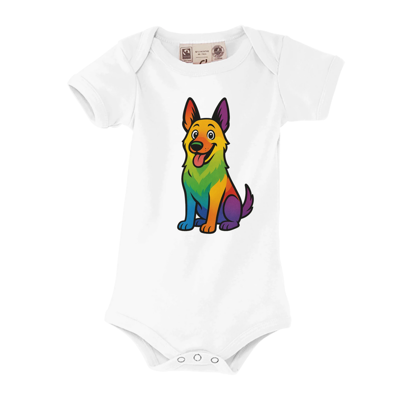 Body bébé blanc coton bio manches courtes Malinois arc en ciel