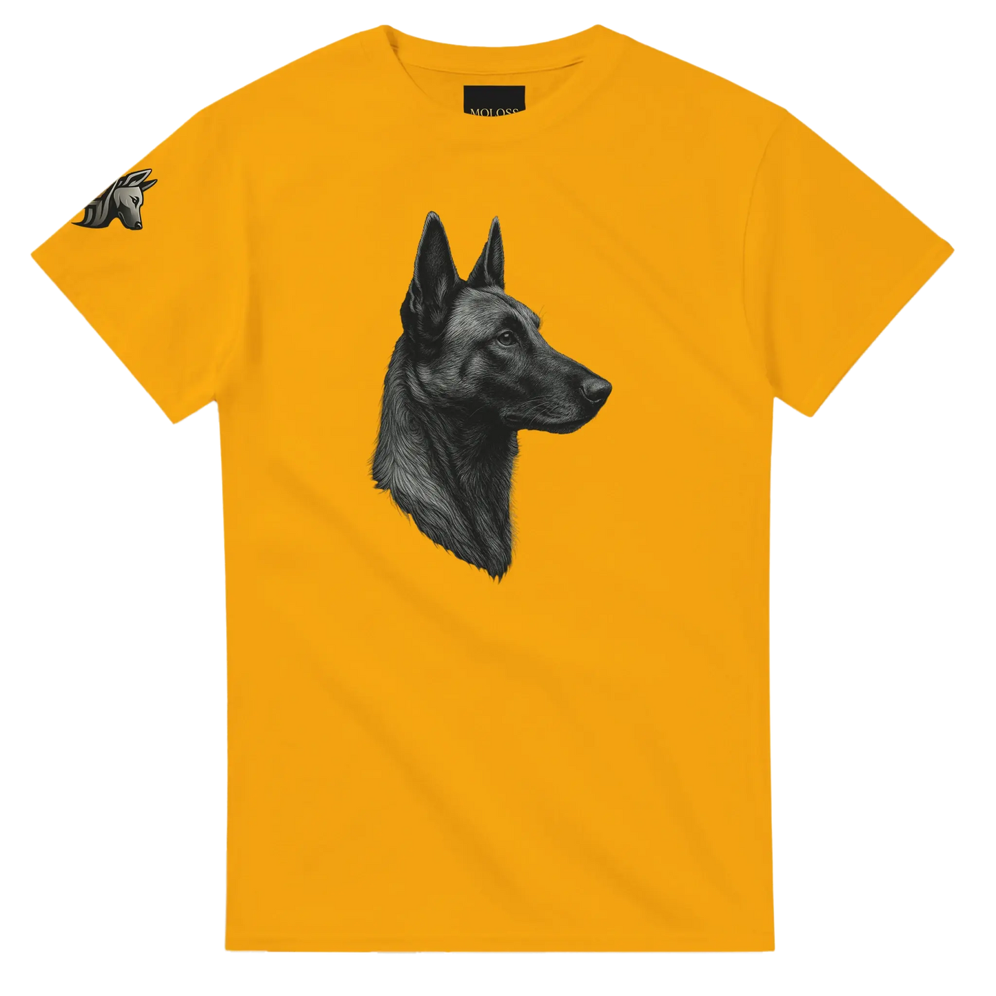 T-shirt adulte unisexe épais ras du cou jaune tête profil Malinois argentée