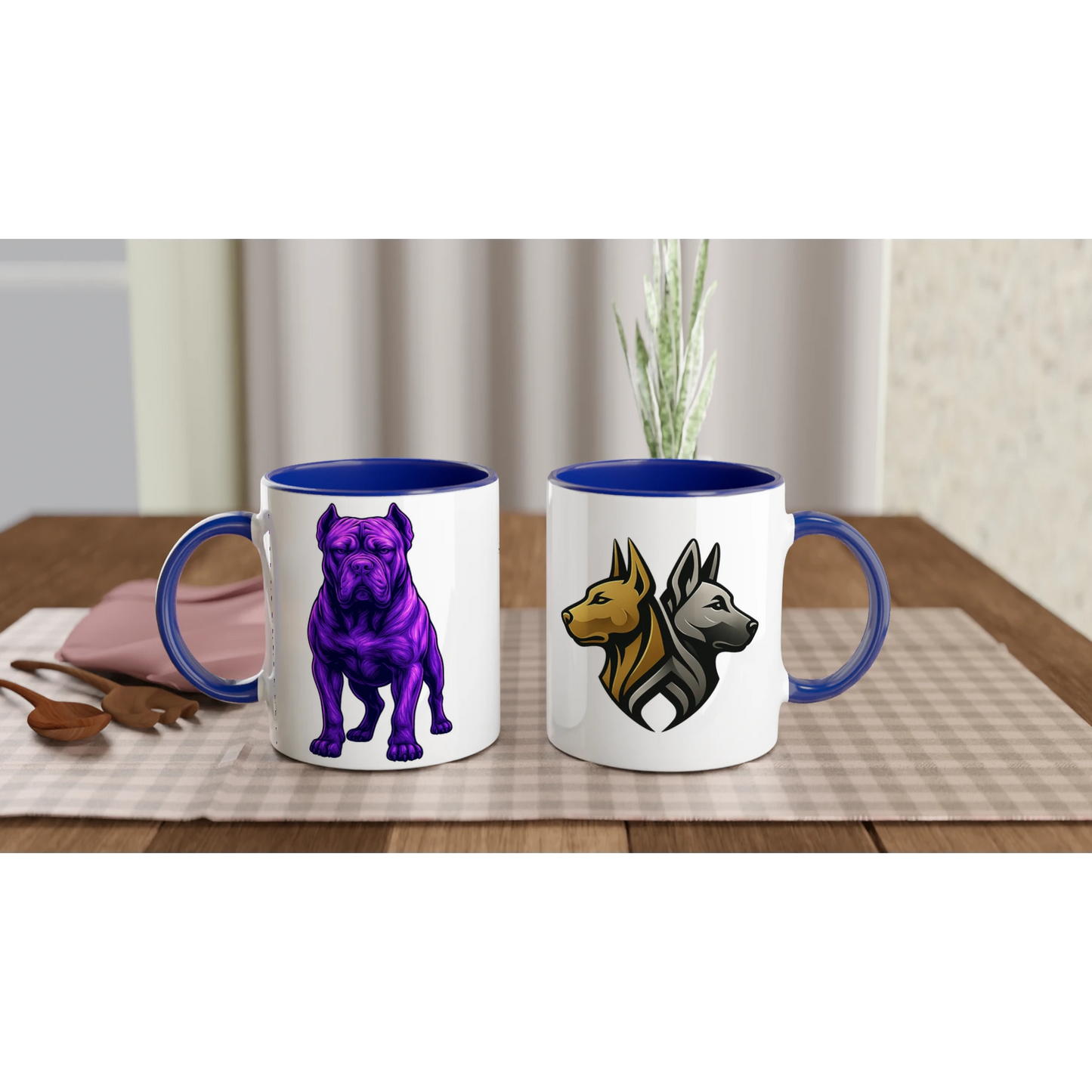 Mug en céramique blanche 325 ml (11 oz) avec intérieur coloré bleu Cane Corso