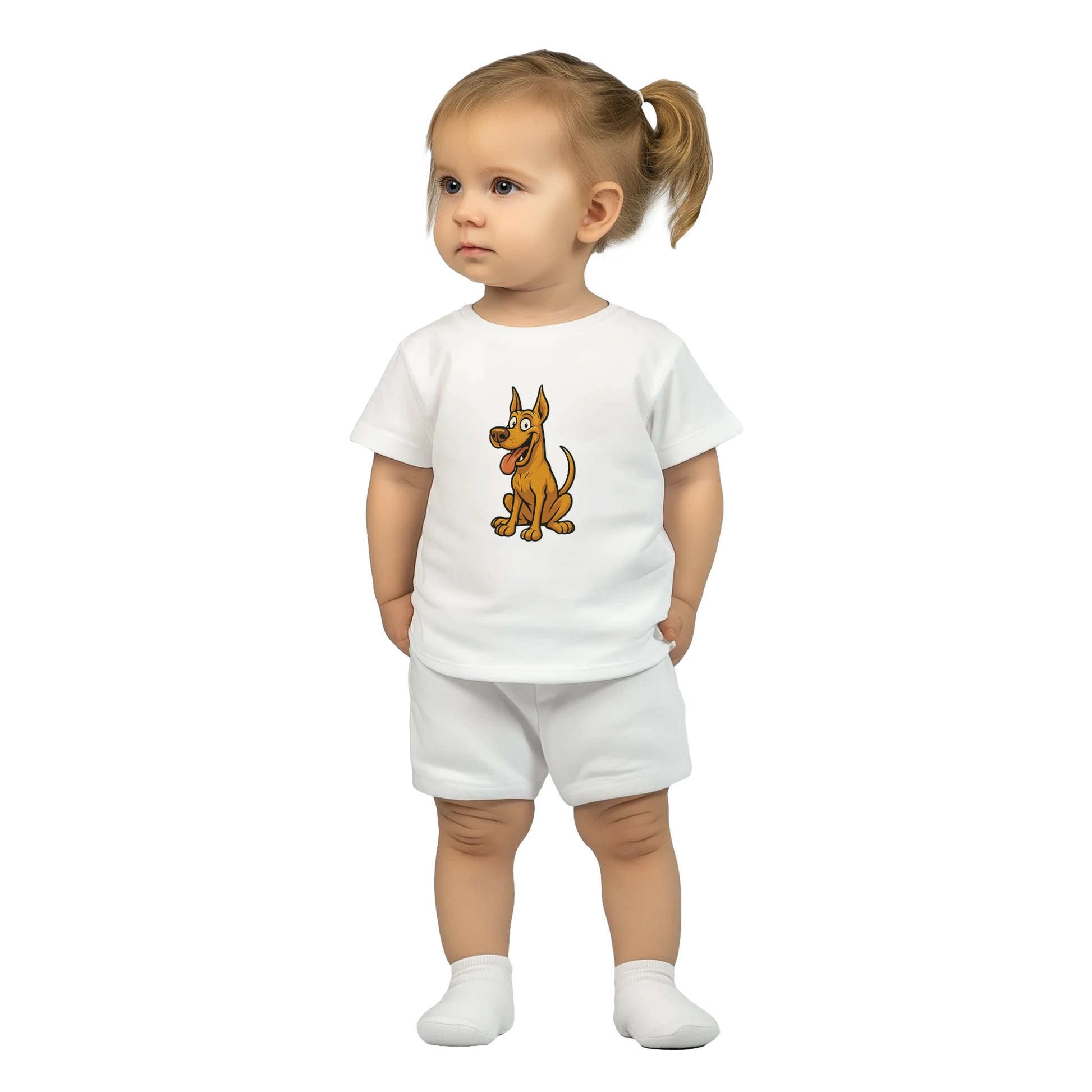 T-shirt bébé blanc coton manches courtes Dobermann