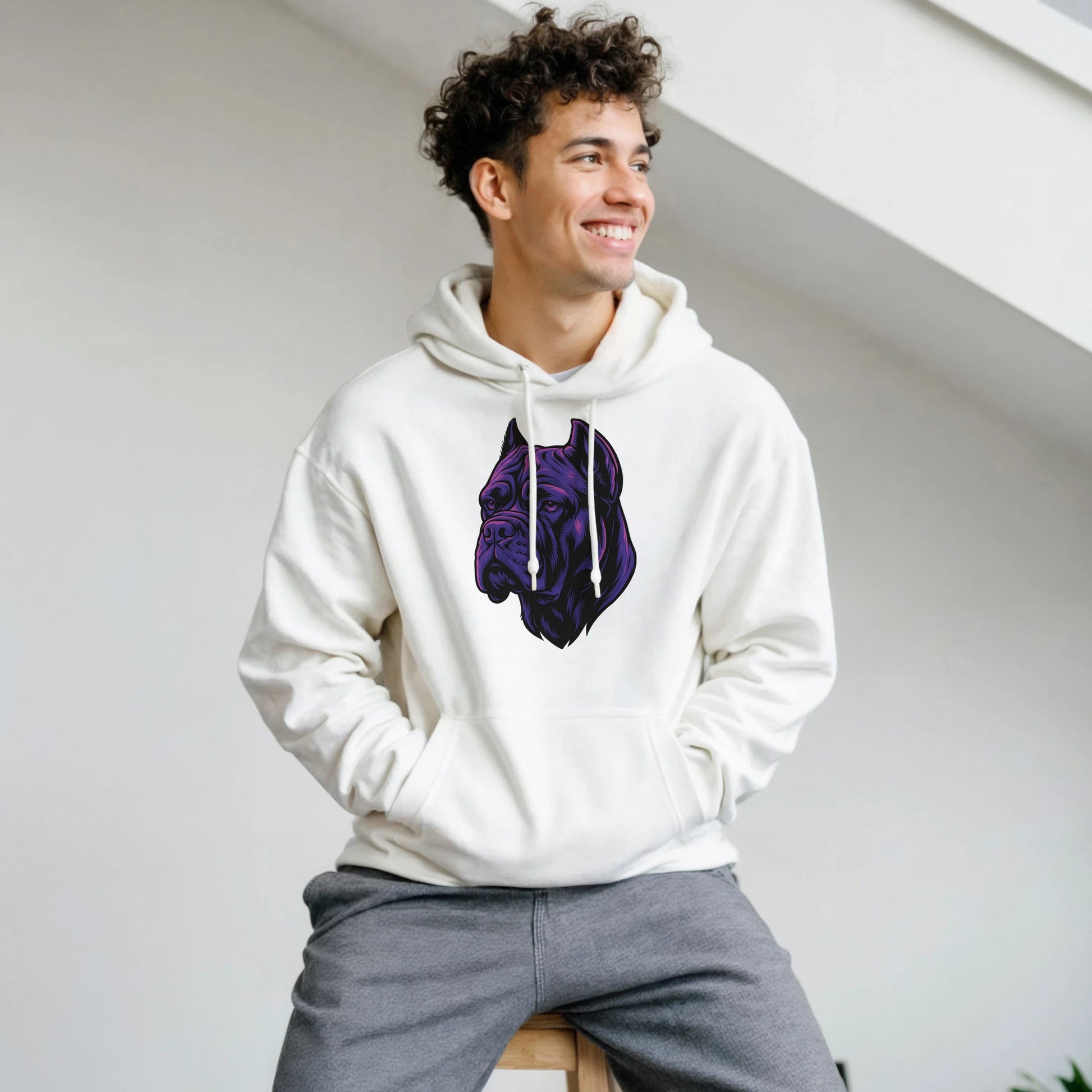 Sweat à capuche adulte unisexe classique blanc tête Cane Corso