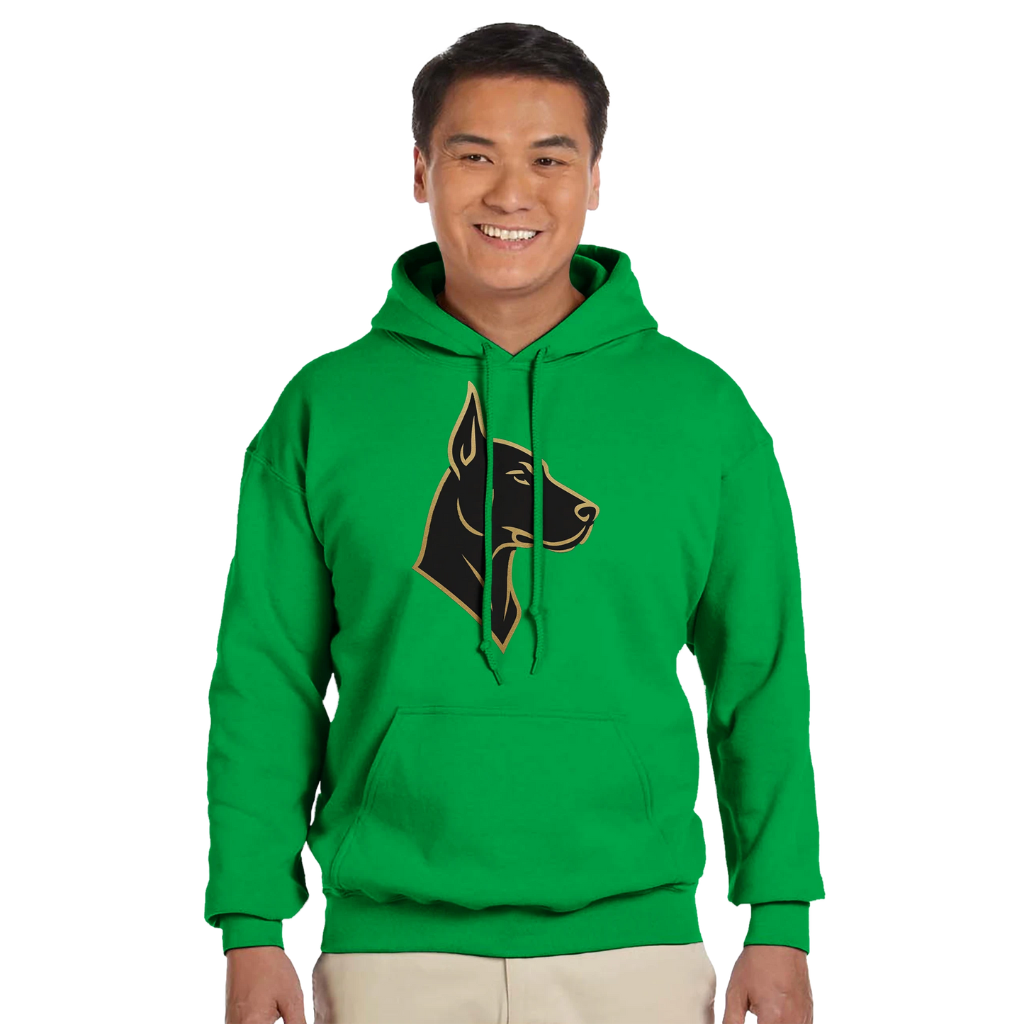 Sweat à capuche adulte unisexe classique vert tête Dobermann