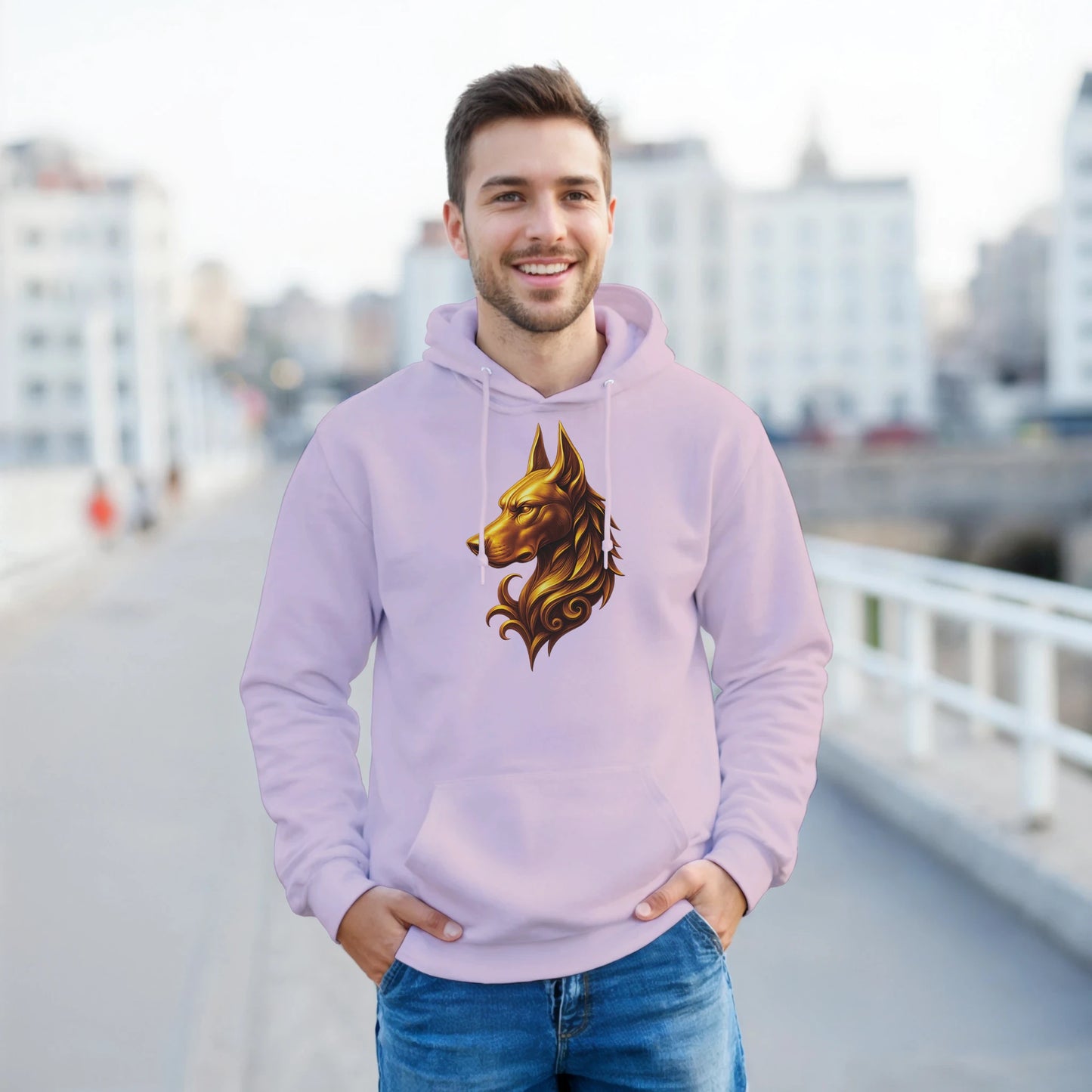 Sweat à capuche adulte unisexe classique rose tête majestueuse Dobermann