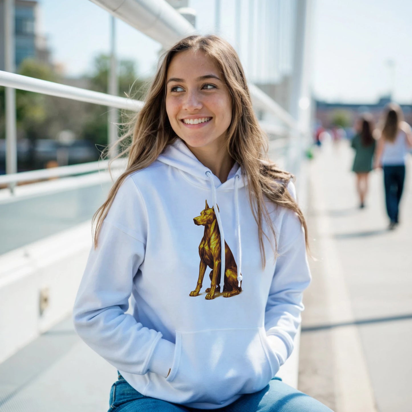 Sweat à capuche adulte unisexe classique blanc Dobermann doré