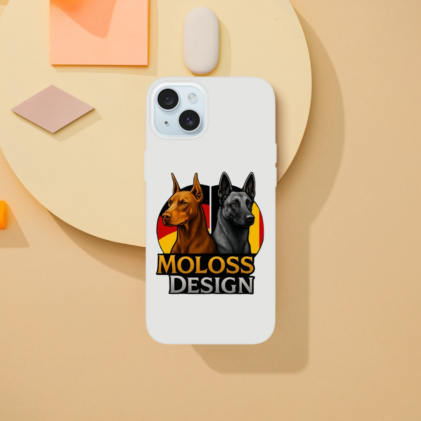 Marque MolossDesign | Coque transparente pour IPhone Dobermann+Malinois avec drapeaux1 MolossDesign