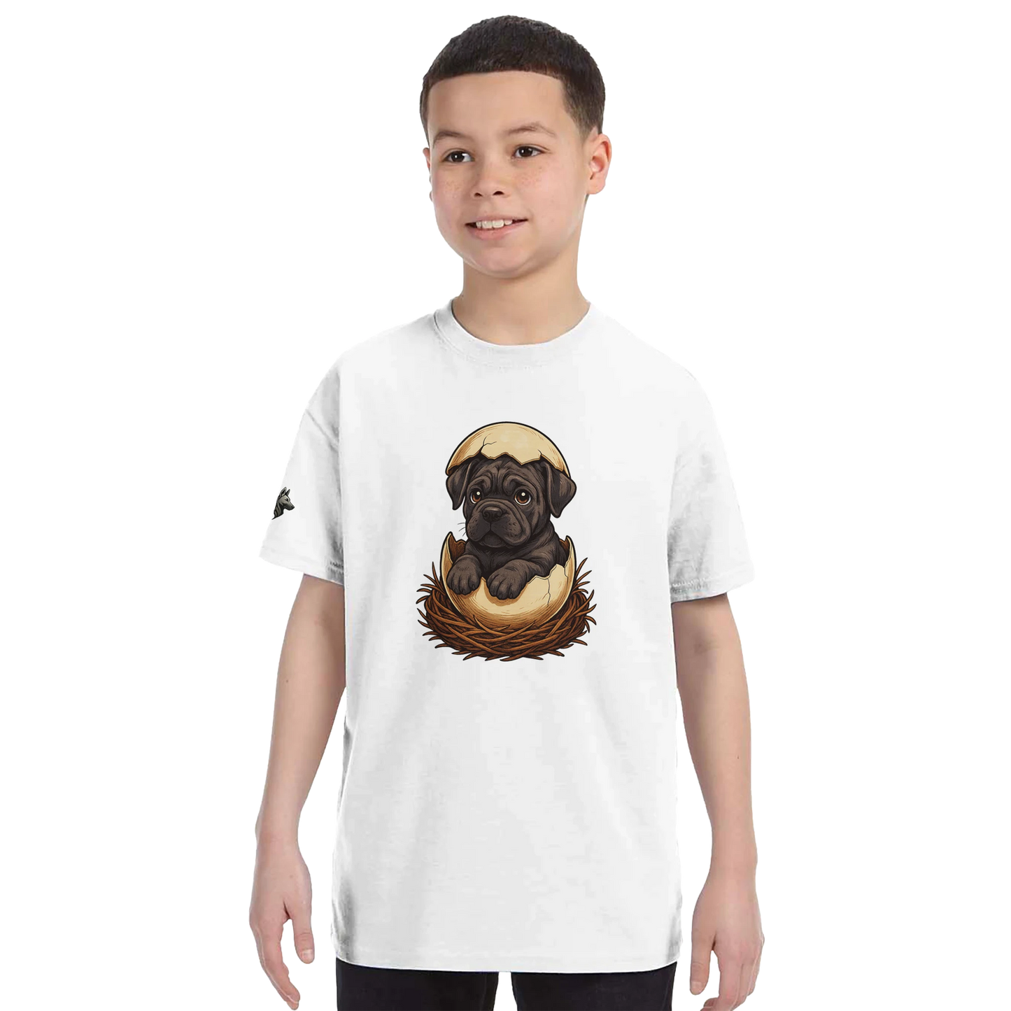 T-shirt enfant unisexe classique ras du cou blanc Cane Corso gris nid