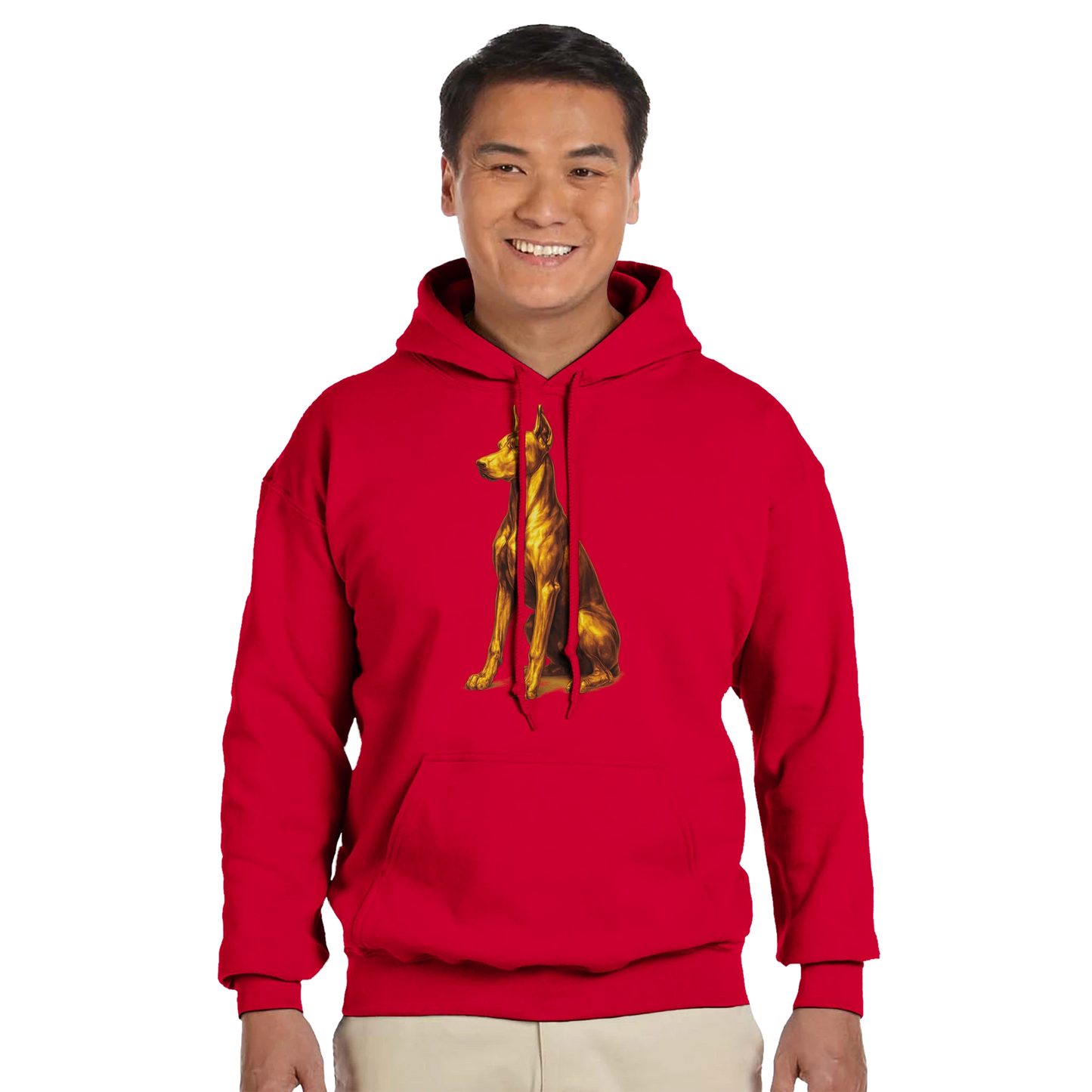Sweat à capuche adulte unisexe classique rouge Dobermann doré