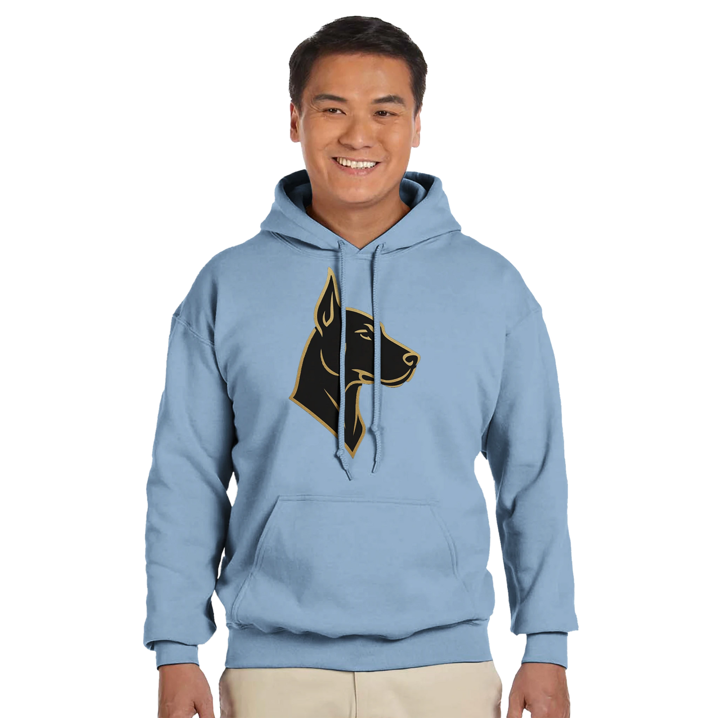 Sweat à capuche adulte unisexe classique bleu tête Dobermann