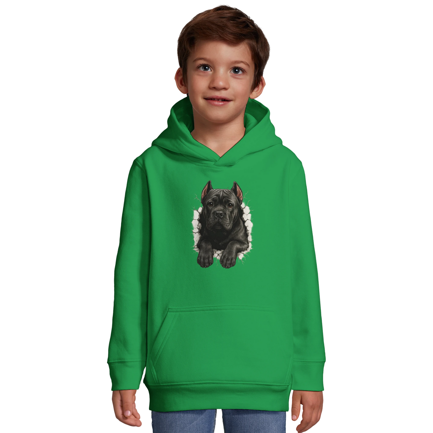 Sweat-shirt à capuche enfant vert Cane Corso trou mur